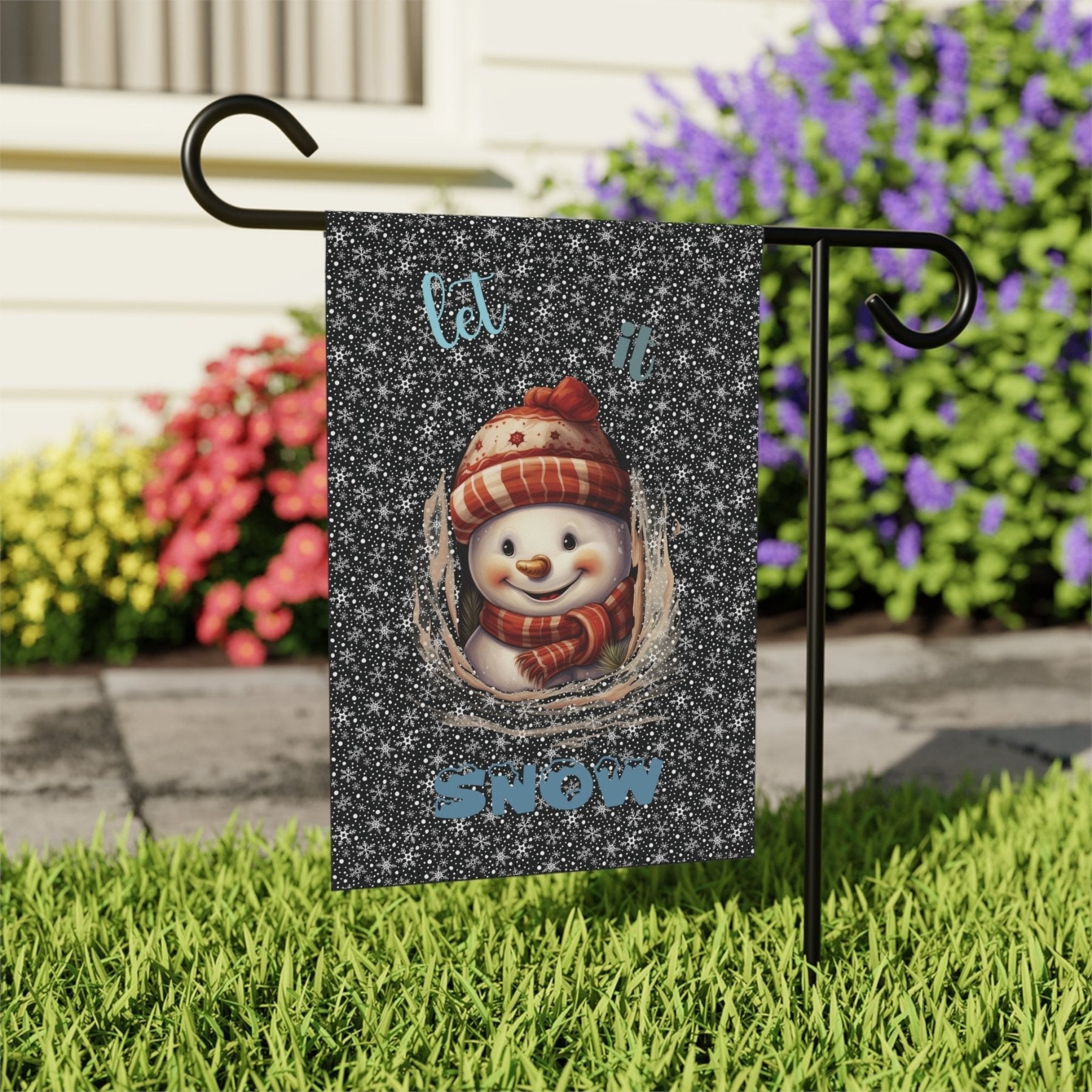 Garden Flag, Lawn Flag, House Flag, Home Flag, Winter Flag, Let it Snow, Black, Snowman 3 - Janlyn's Crafts