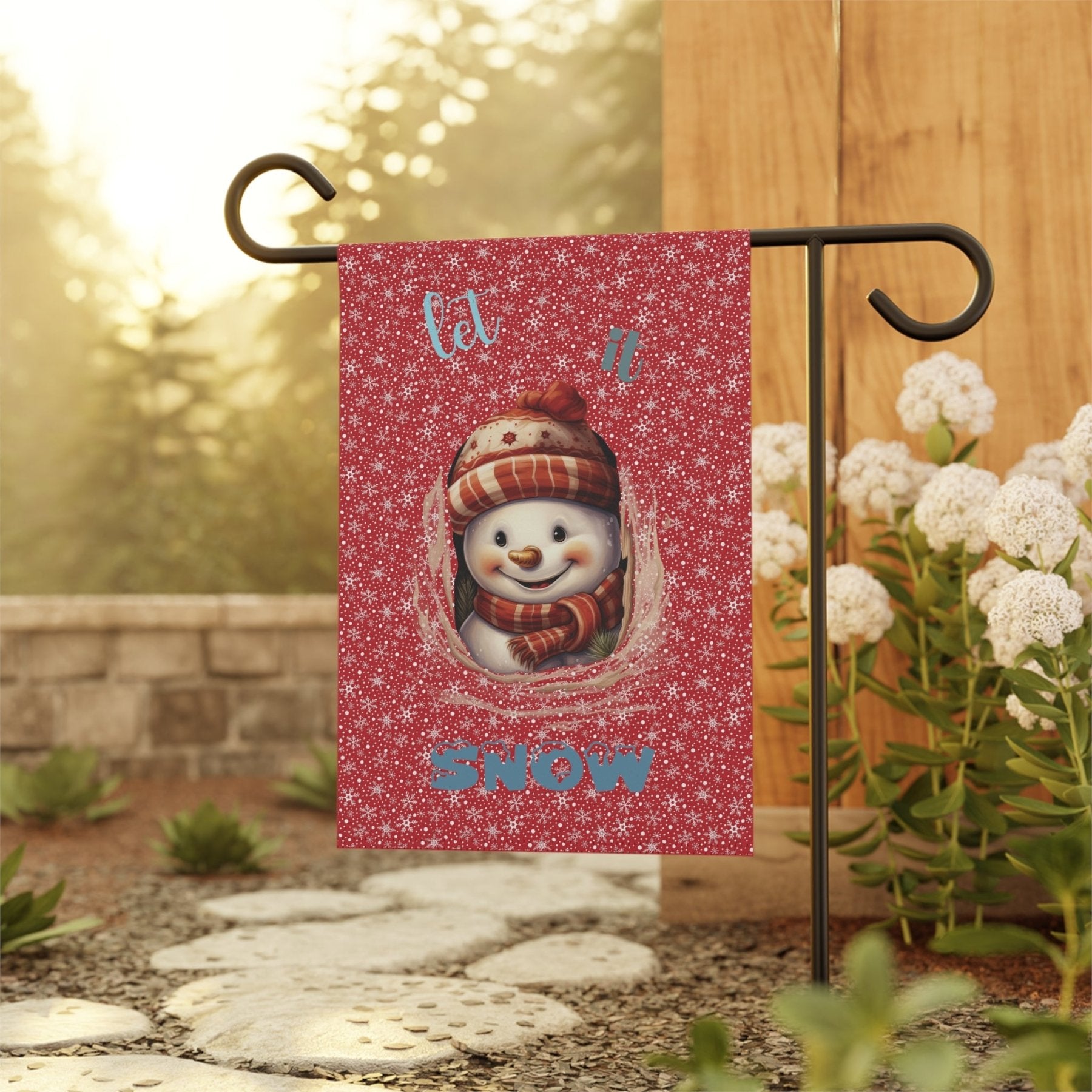 Garden Flag, Lawn Flag, House Flag, Home Flag, Winter Flag, Let it Snow, Dark Red, Snowman 3 - Janlyn's Crafts