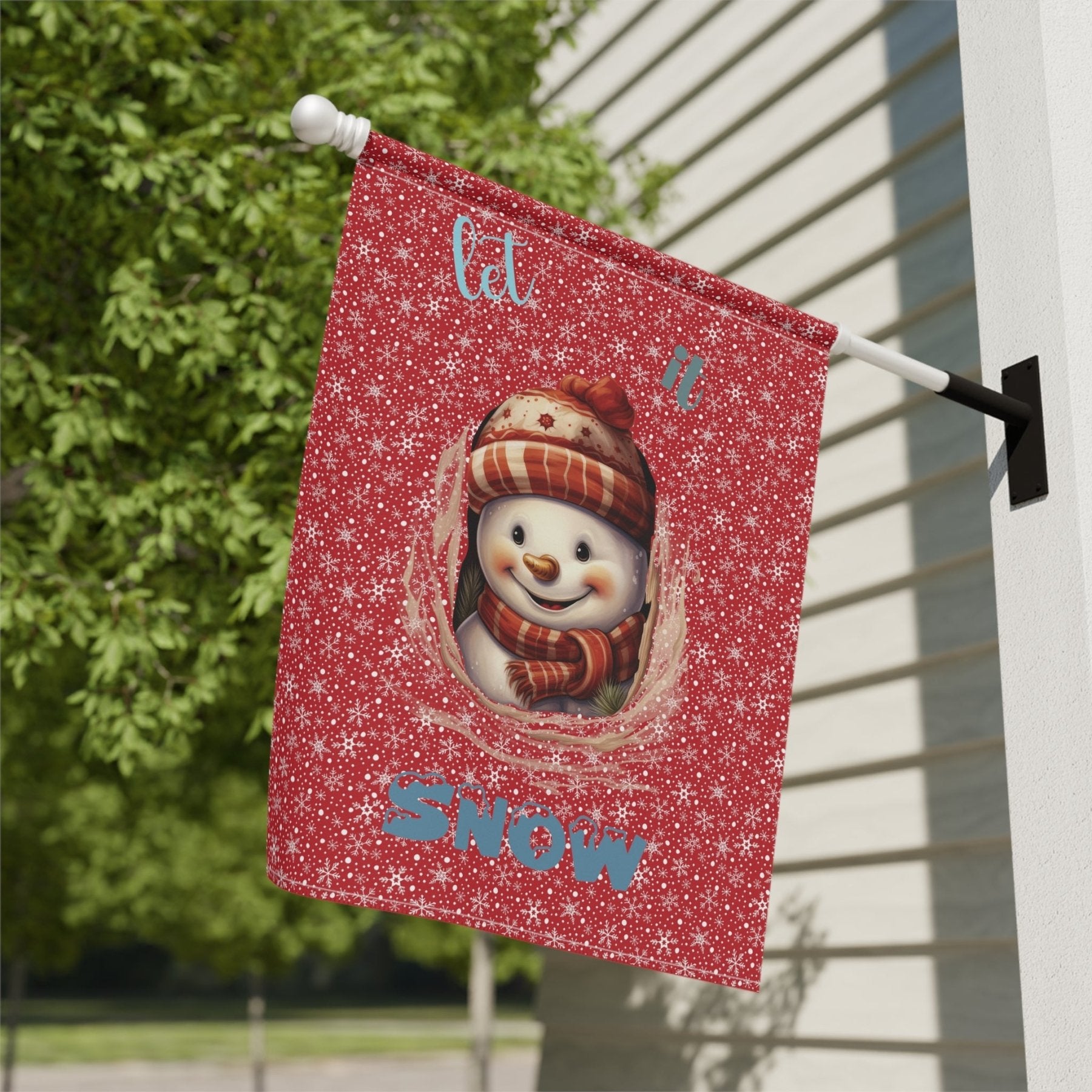 Garden Flag, Lawn Flag, House Flag, Home Flag, Winter Flag, Let it Snow, Dark Red, Snowman 3 - Janlyn's Crafts