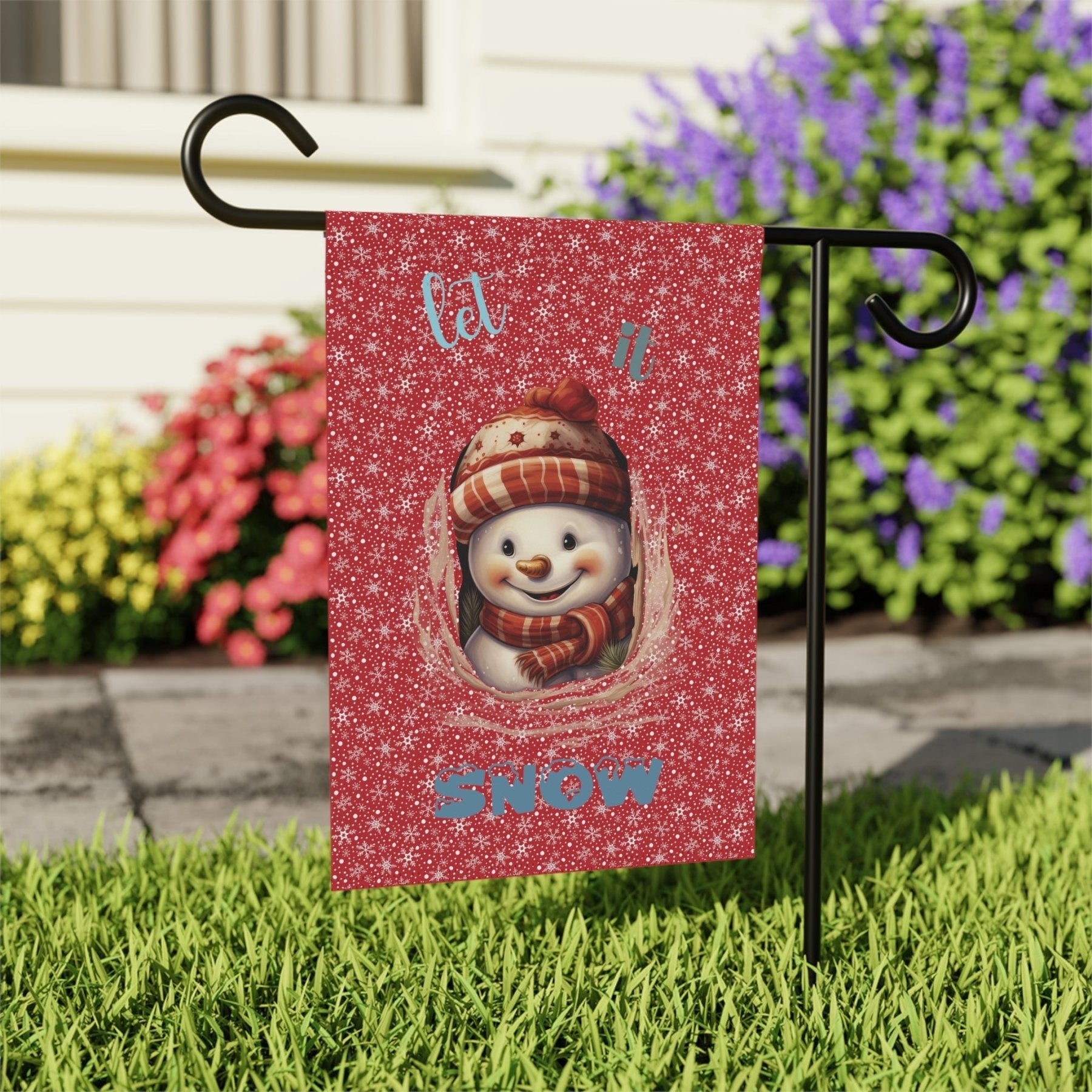 Garden Flag, Lawn Flag, House Flag, Home Flag, Winter Flag, Let it Snow, Dark Red, Snowman 3 - Janlyn's Crafts