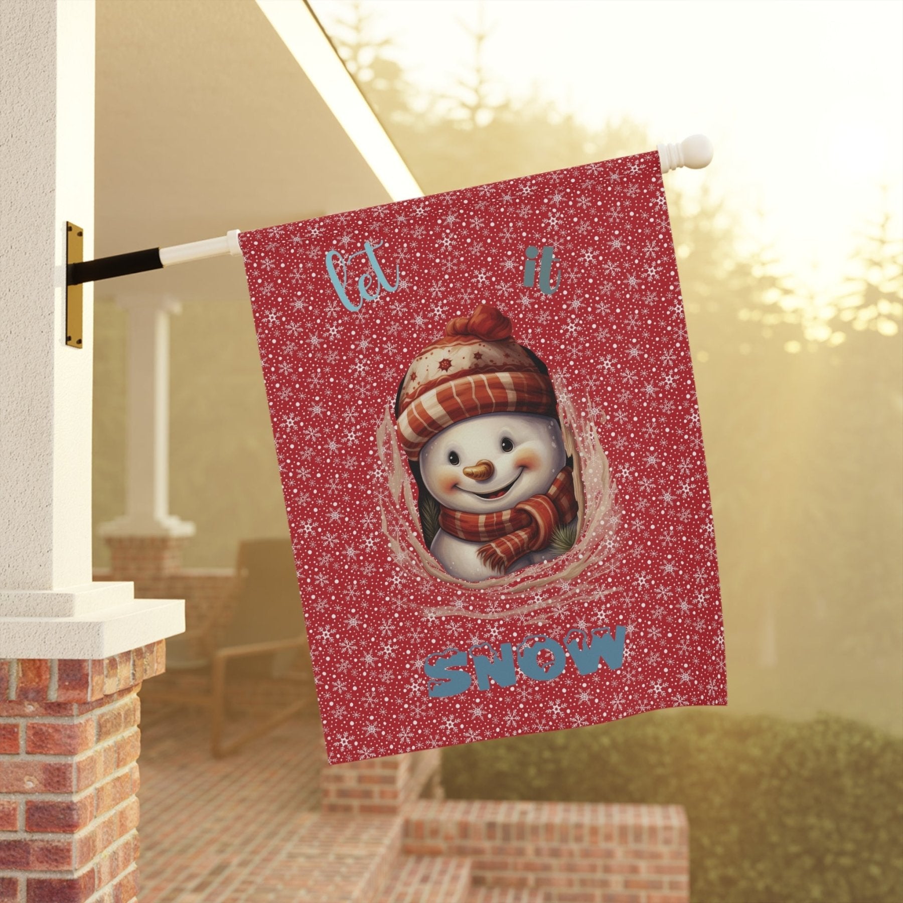 Garden Flag, Lawn Flag, House Flag, Home Flag, Winter Flag, Let it Snow, Dark Red, Snowman 3 - Janlyn's Crafts