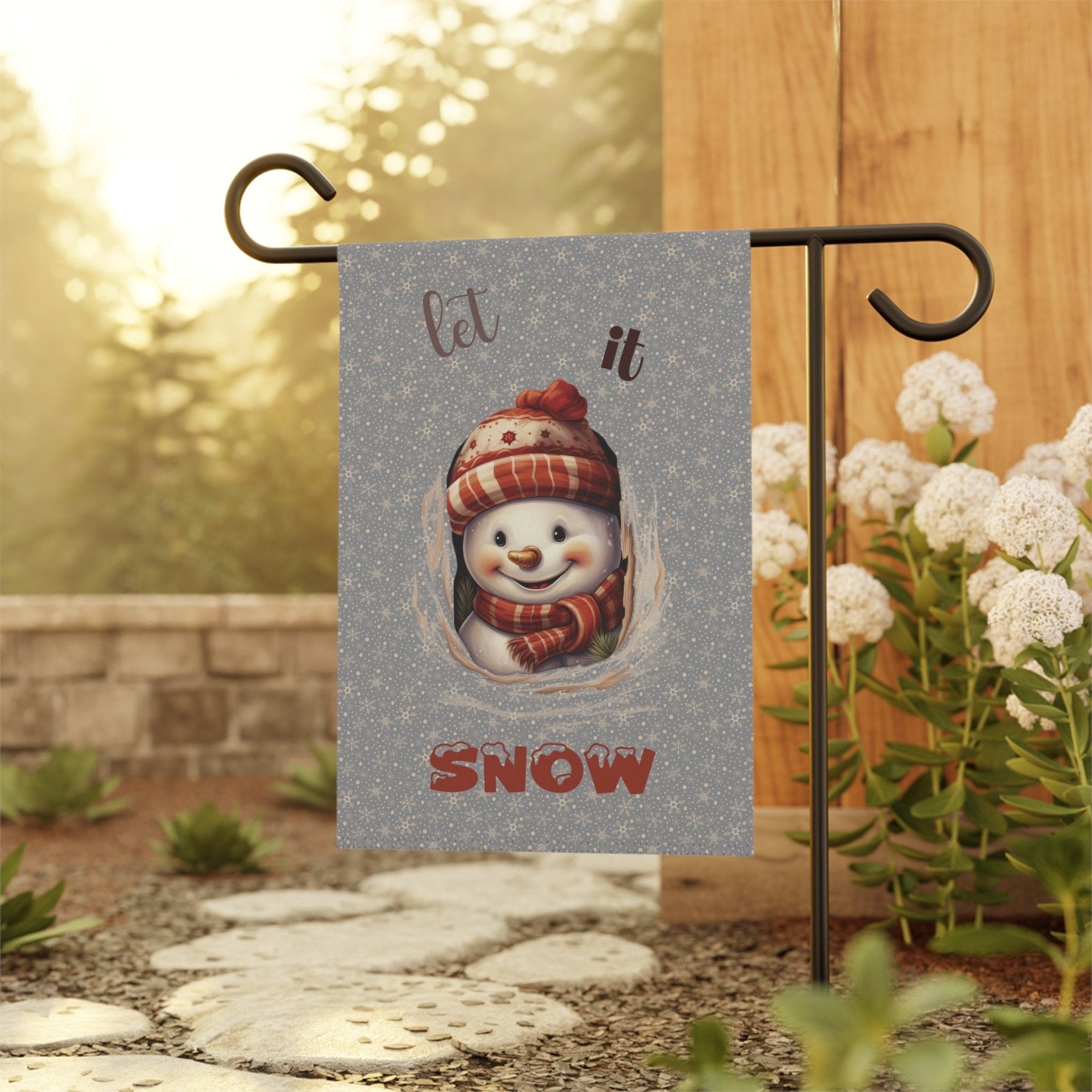 Garden Flag, Lawn Flag, House Flag, Home Flag, Winter Flag, Let it Snow, Gray, Snowman 3 - Janlyn's Crafts