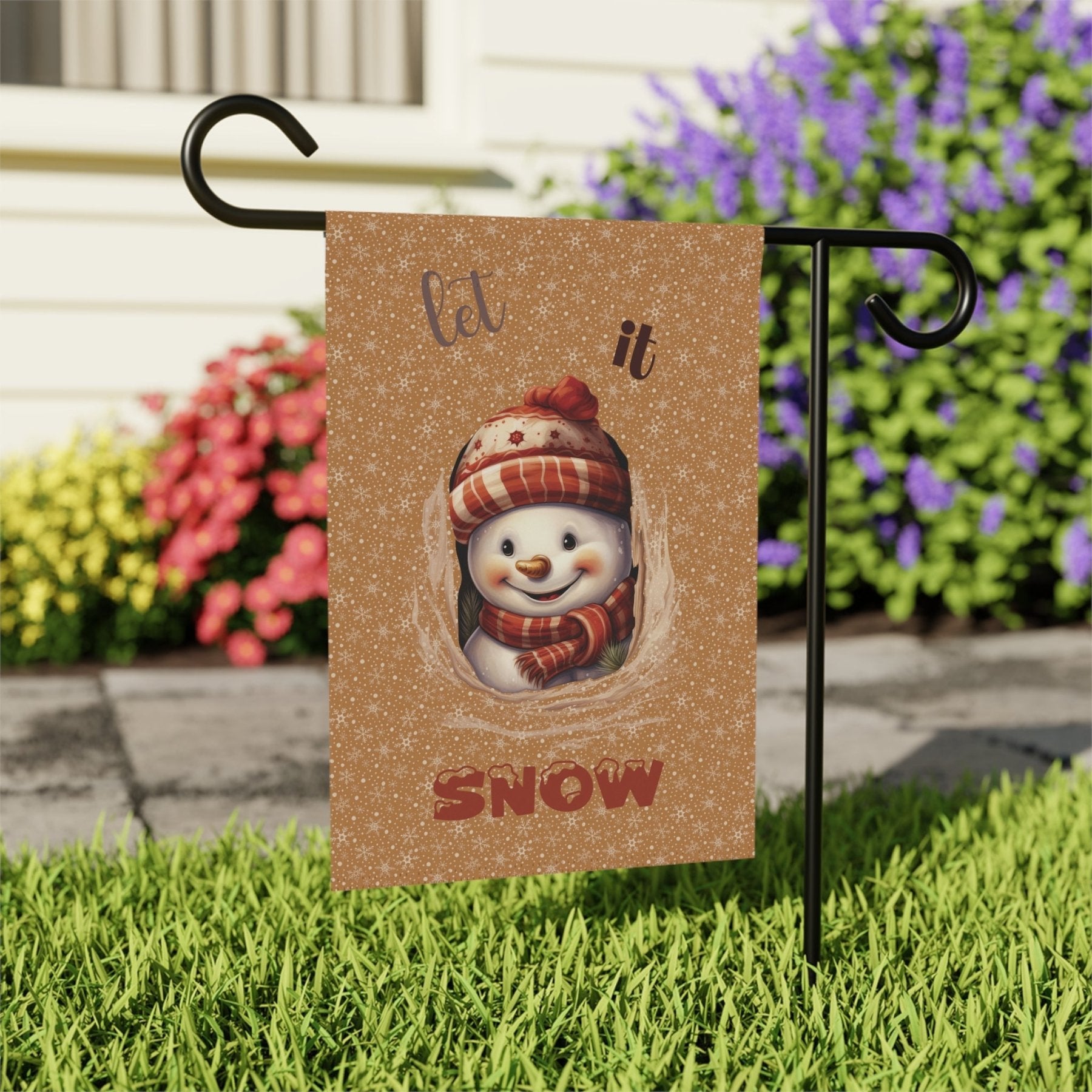 Garden Flag, Lawn Flag, House Flag, Home Flag, Winter Flag, Let it Snow, Light Brown, Snowman 3 - Janlyn's Crafts