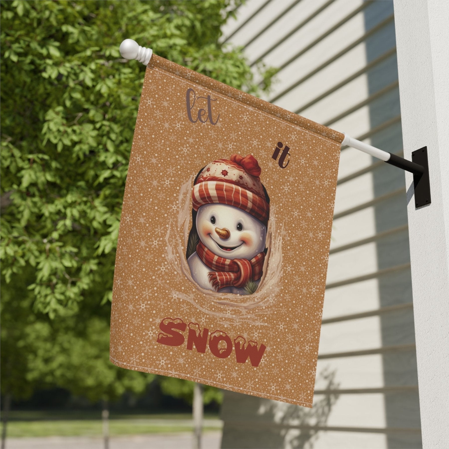 Garden Flag, Lawn Flag, House Flag, Home Flag, Winter Flag, Let it Snow, Light Brown, Snowman 3 - Janlyn's Crafts