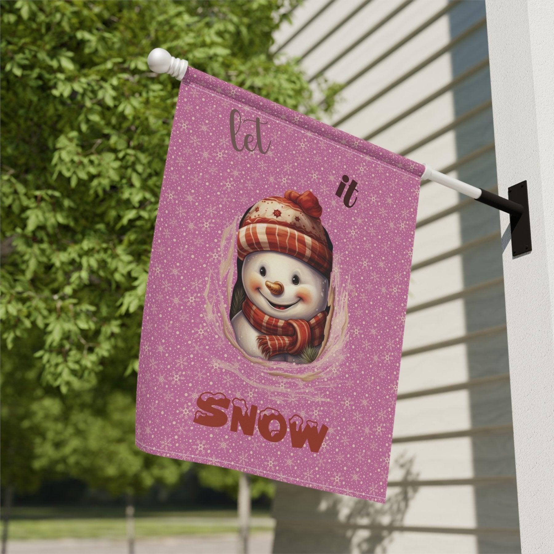 Garden Flag, Lawn Flag, House Flag, Home Flag, Winter Flag, Let it Snow, Light Pink, Snowman 3 - Janlyn's Crafts