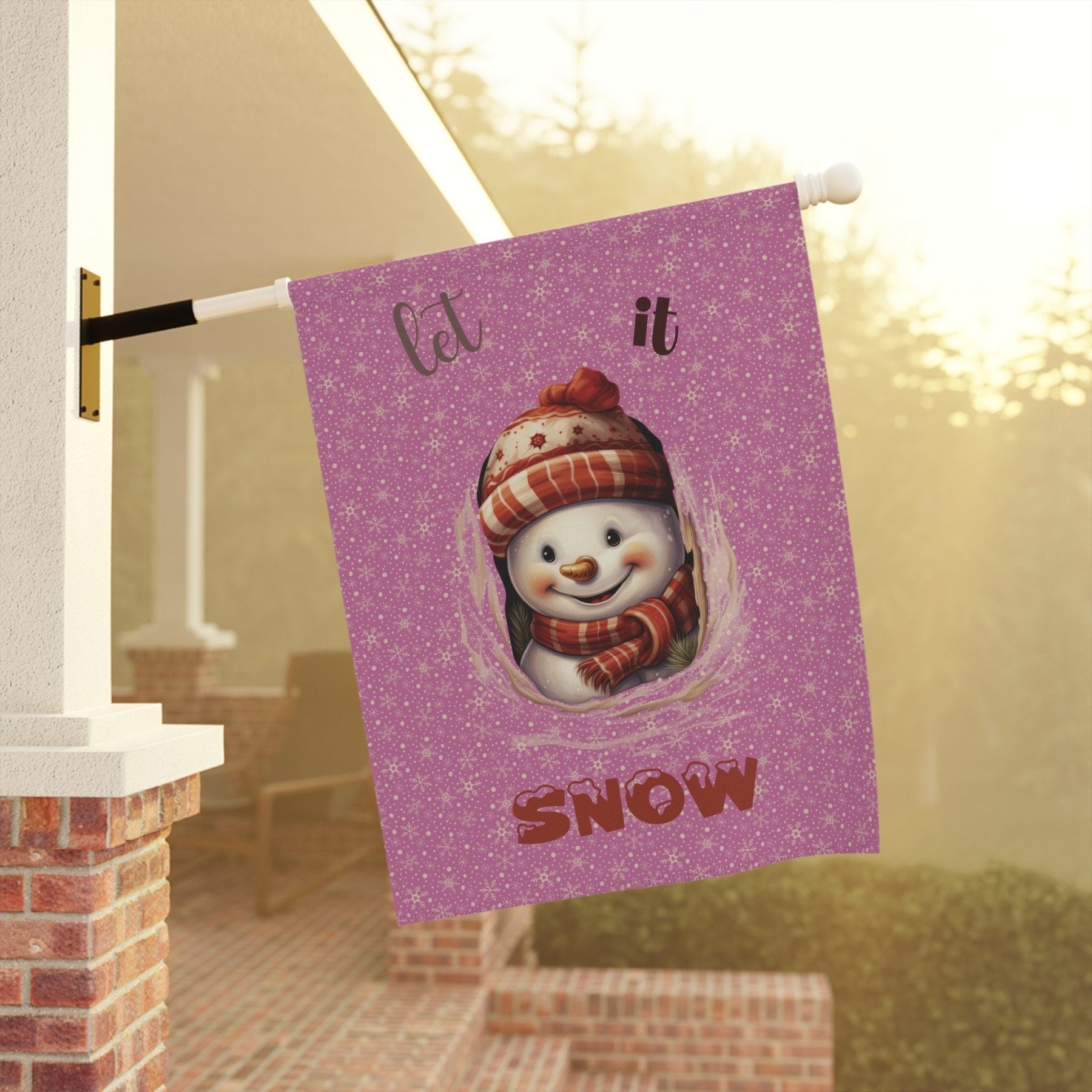 Garden Flag, Lawn Flag, House Flag, Home Flag, Winter Flag, Let it Snow, Light Pink, Snowman 3 - Janlyn's Crafts