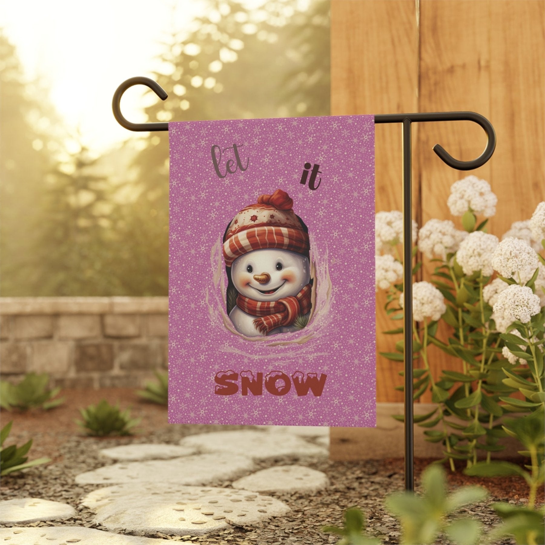 Garden Flag, Lawn Flag, House Flag, Home Flag, Winter Flag, Let it Snow, Light Pink, Snowman 3 - Janlyn's Crafts