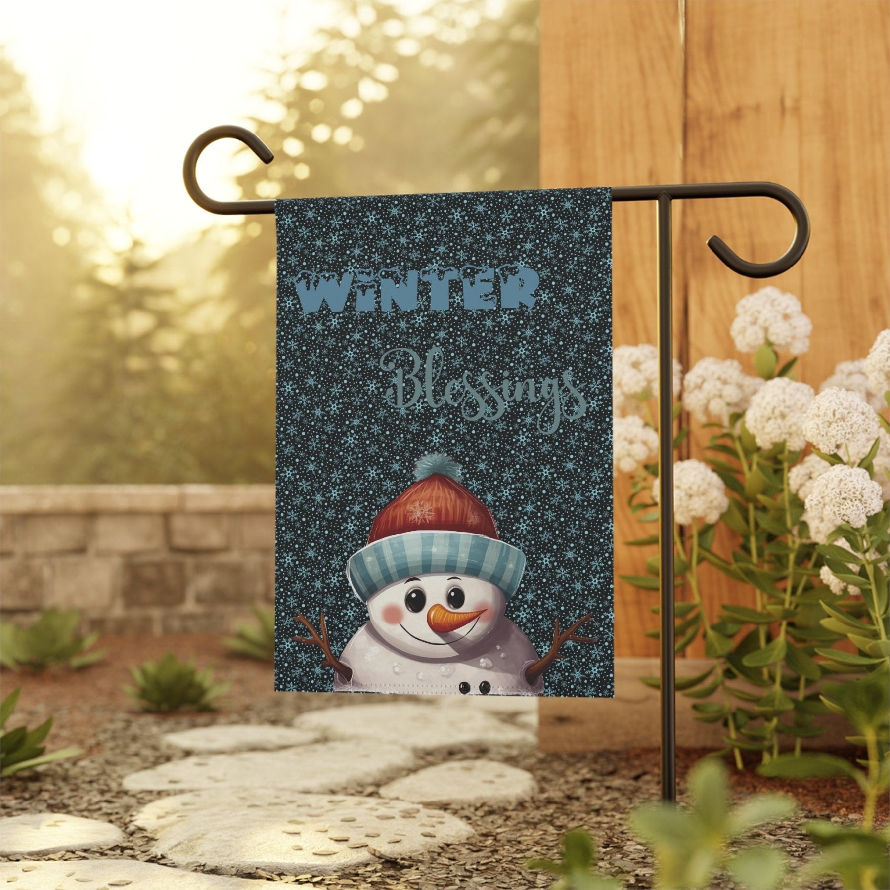 Garden Flag, Lawn Flag, House Flag, Home Flag, Winter Flag, Winter Blessings, Black, Snowman 4 - Janlyn's Crafts