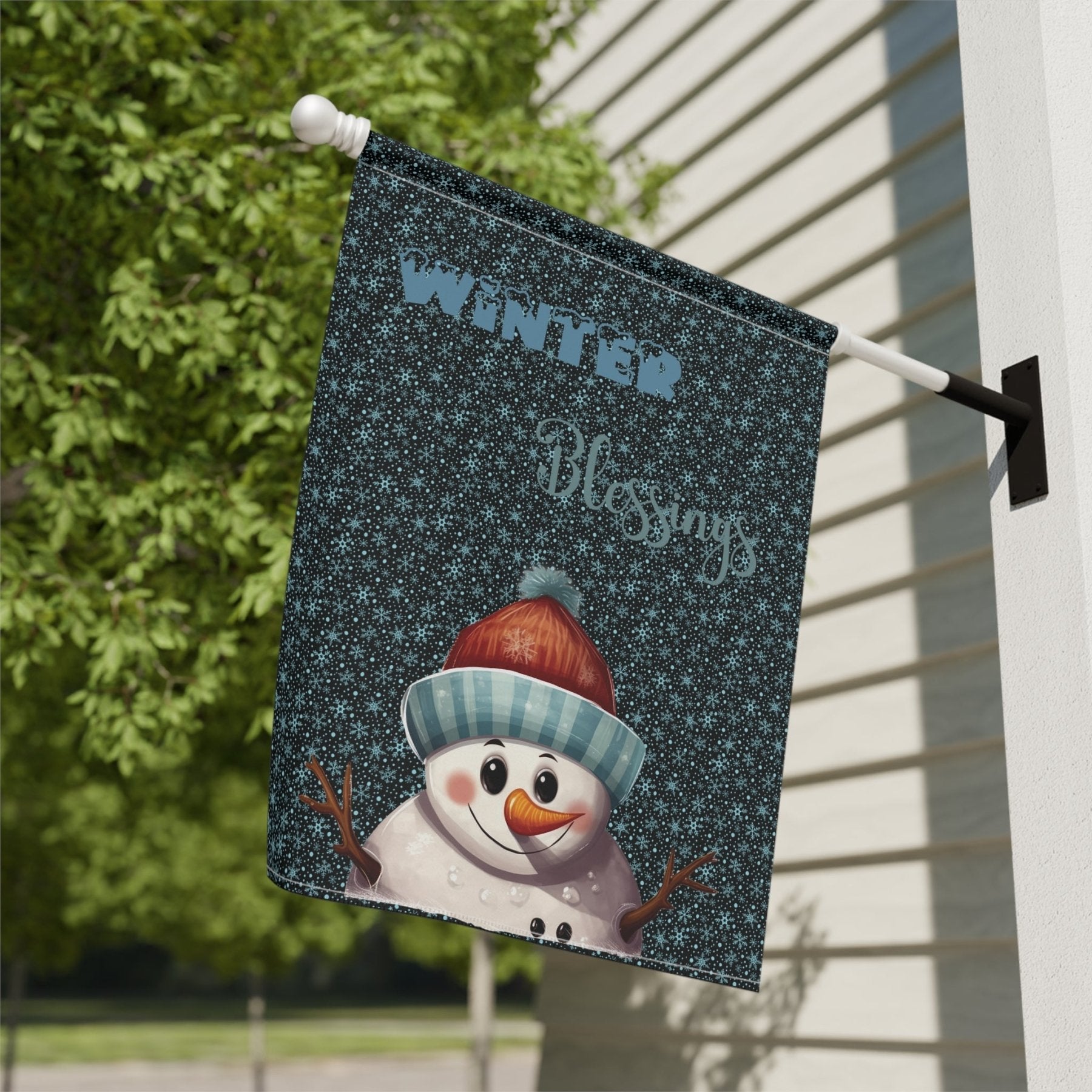 Garden Flag, Lawn Flag, House Flag, Home Flag, Winter Flag, Winter Blessings, Black, Snowman 4 - Janlyn's Crafts