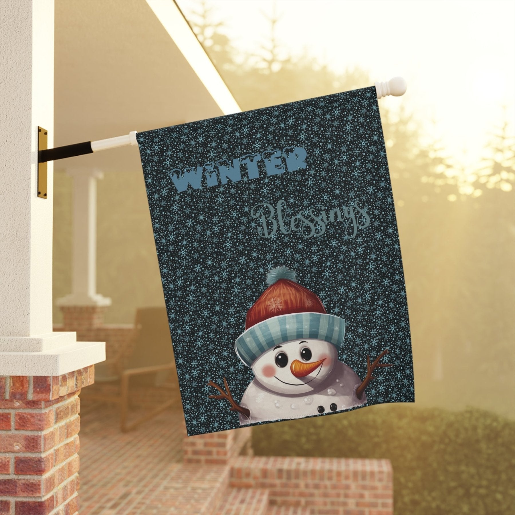 Garden Flag, Lawn Flag, House Flag, Home Flag, Winter Flag, Winter Blessings, Black, Snowman 4 - Janlyn's Crafts