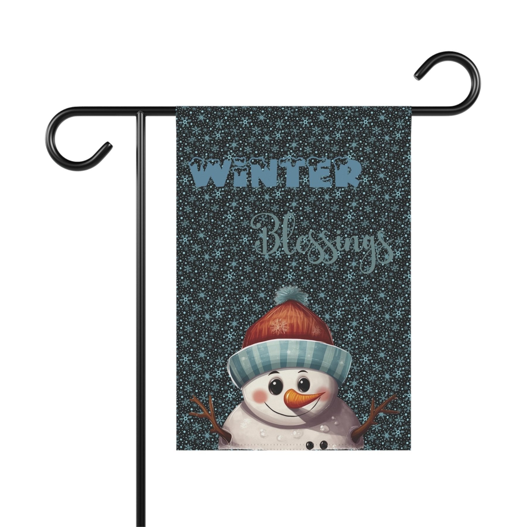 Garden Flag, Lawn Flag, House Flag, Home Flag, Winter Flag, Winter Blessings, Black, Snowman 4 - Janlyn's Crafts