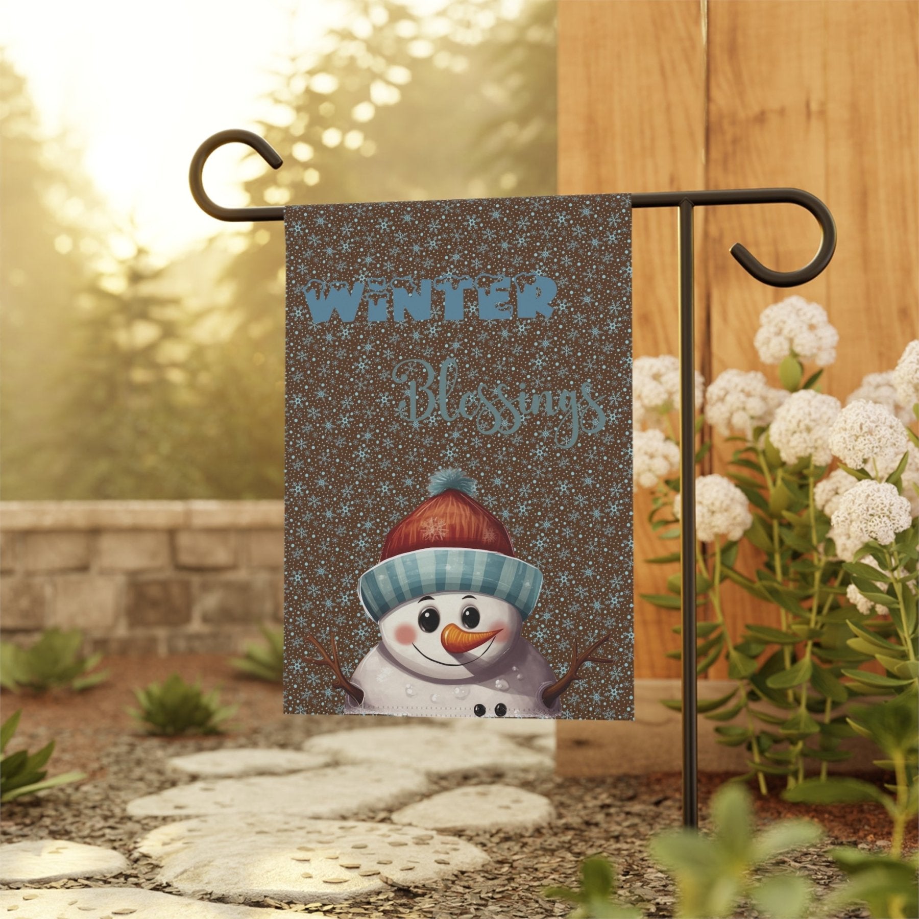 Garden Flag, Lawn Flag, House Flag, Home Flag, Winter Flag, Winter Blessings, Brown, Snowman 4 - Janlyn's Crafts