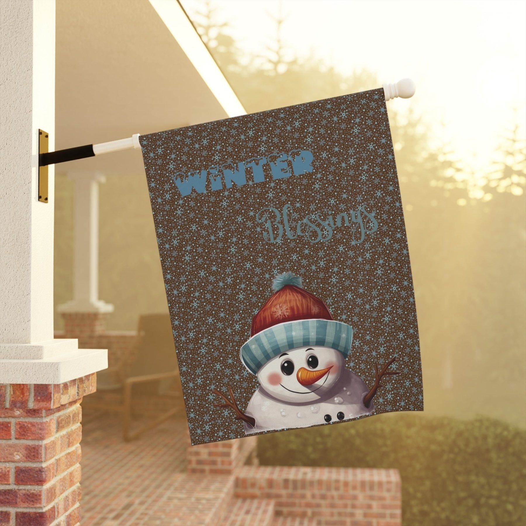 Garden Flag, Lawn Flag, House Flag, Home Flag, Winter Flag, Winter Blessings, Brown, Snowman 4 - Janlyn's Crafts