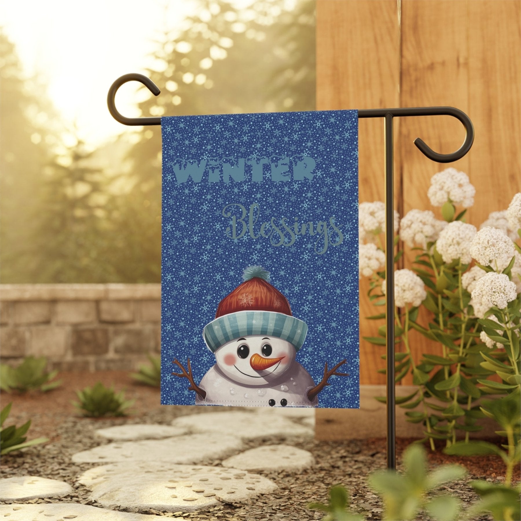 Garden Flag, Lawn Flag, House Flag, Home Flag, Winter Flag, Winter Blessings, Dark Blue, Snowman 4 - Janlyn's Crafts