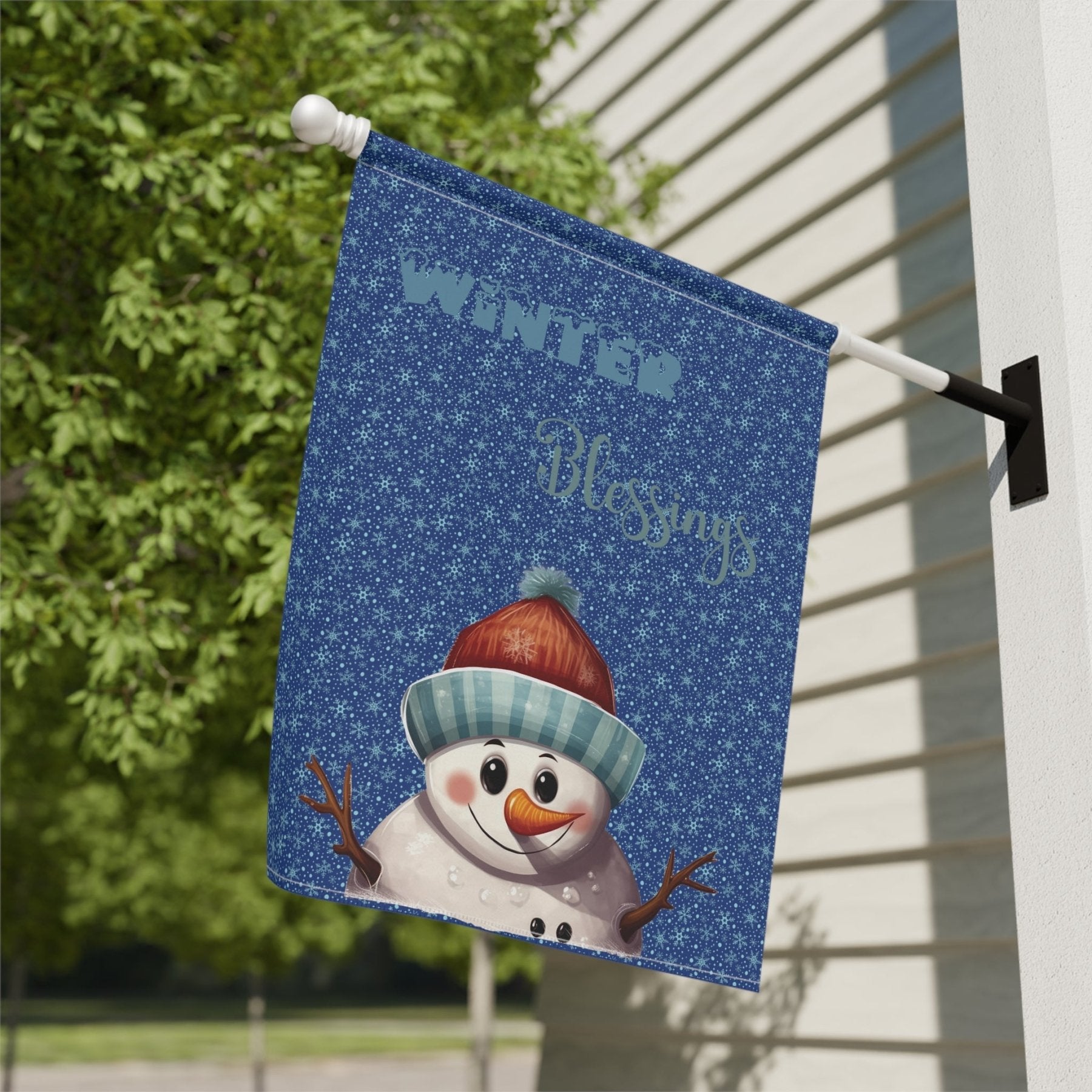 Garden Flag, Lawn Flag, House Flag, Home Flag, Winter Flag, Winter Blessings, Dark Blue, Snowman 4 - Janlyn's Crafts