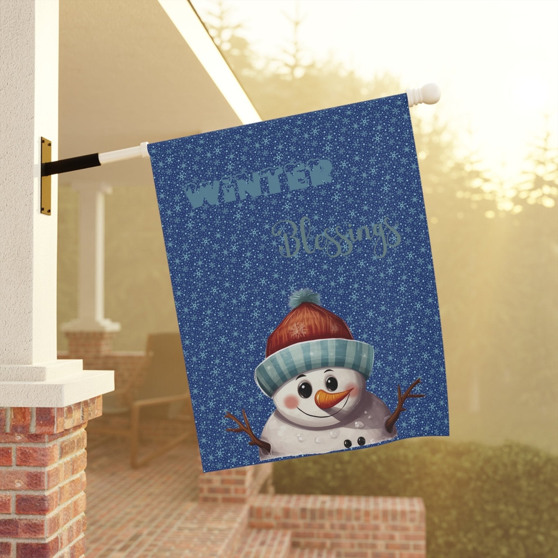 Garden Flag, Lawn Flag, House Flag, Home Flag, Winter Flag, Winter Blessings, Dark Blue, Snowman 4 - Janlyn's Crafts