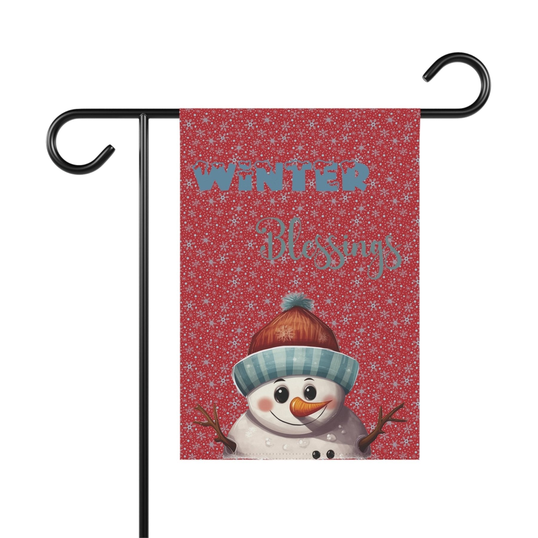 Garden Flag, Lawn Flag, House Flag, Home Flag, Winter Flag, Winter Blessings, Dark Red, Snowman 4 - Janlyn's Crafts