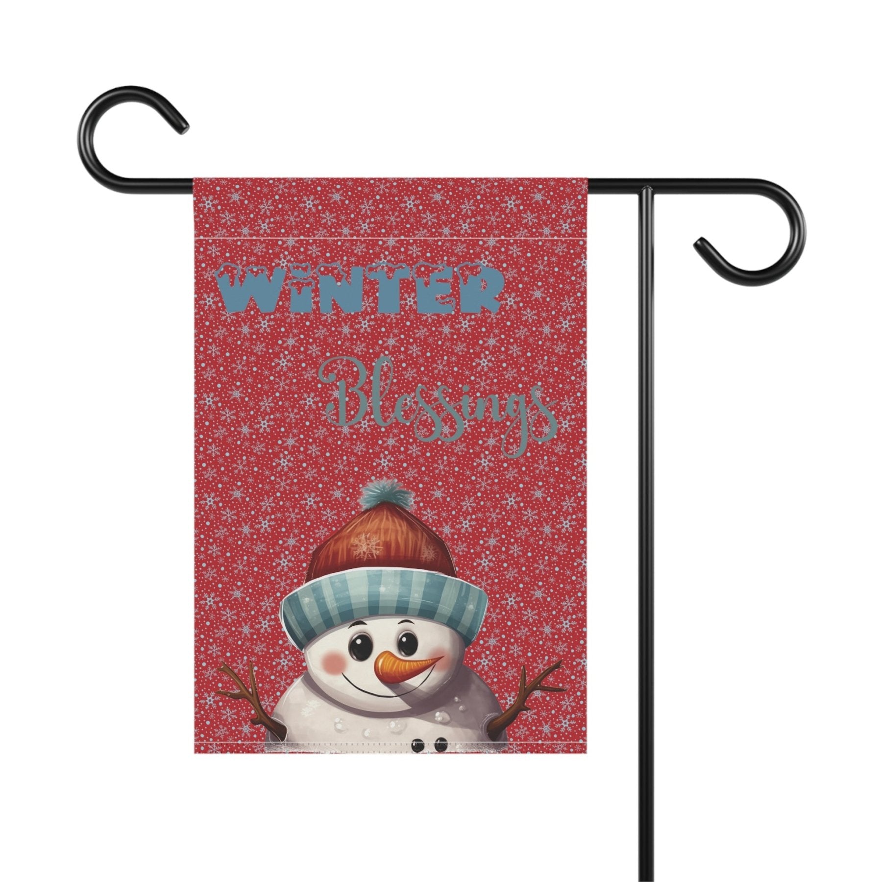 Garden Flag, Lawn Flag, House Flag, Home Flag, Winter Flag, Winter Blessings, Dark Red, Snowman 4 - Janlyn's Crafts