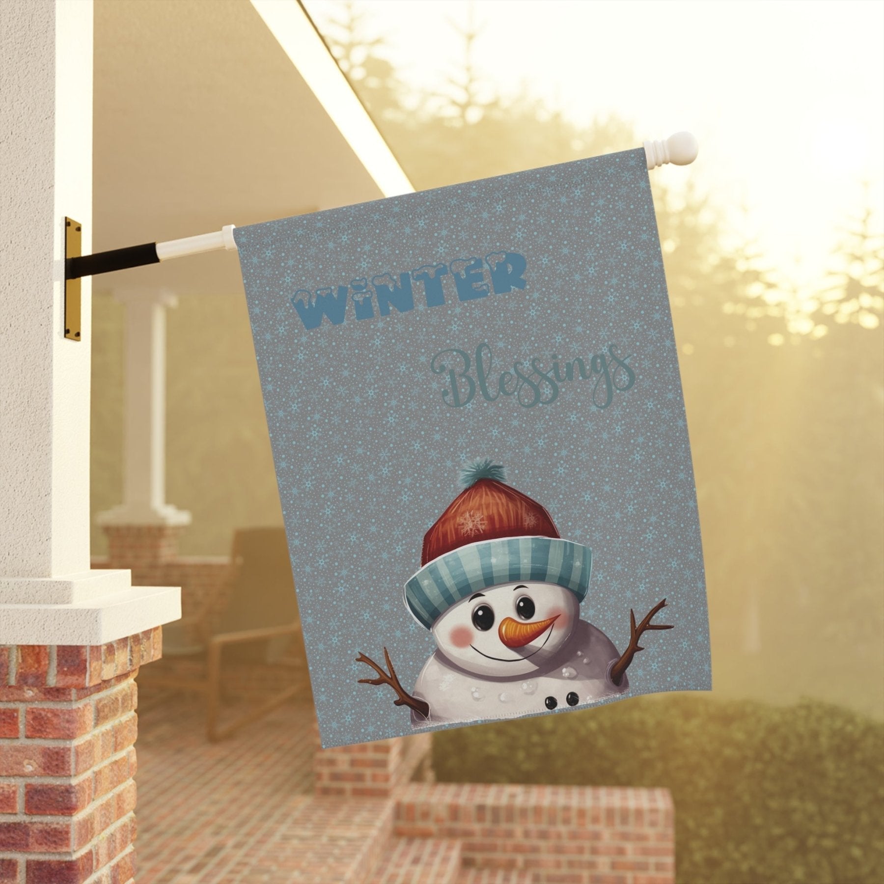 Garden Flag, Lawn Flag, House Flag, Home Flag, Winter Flag, Winter Blessings, Gray, Snowman 4 - Janlyn's Crafts