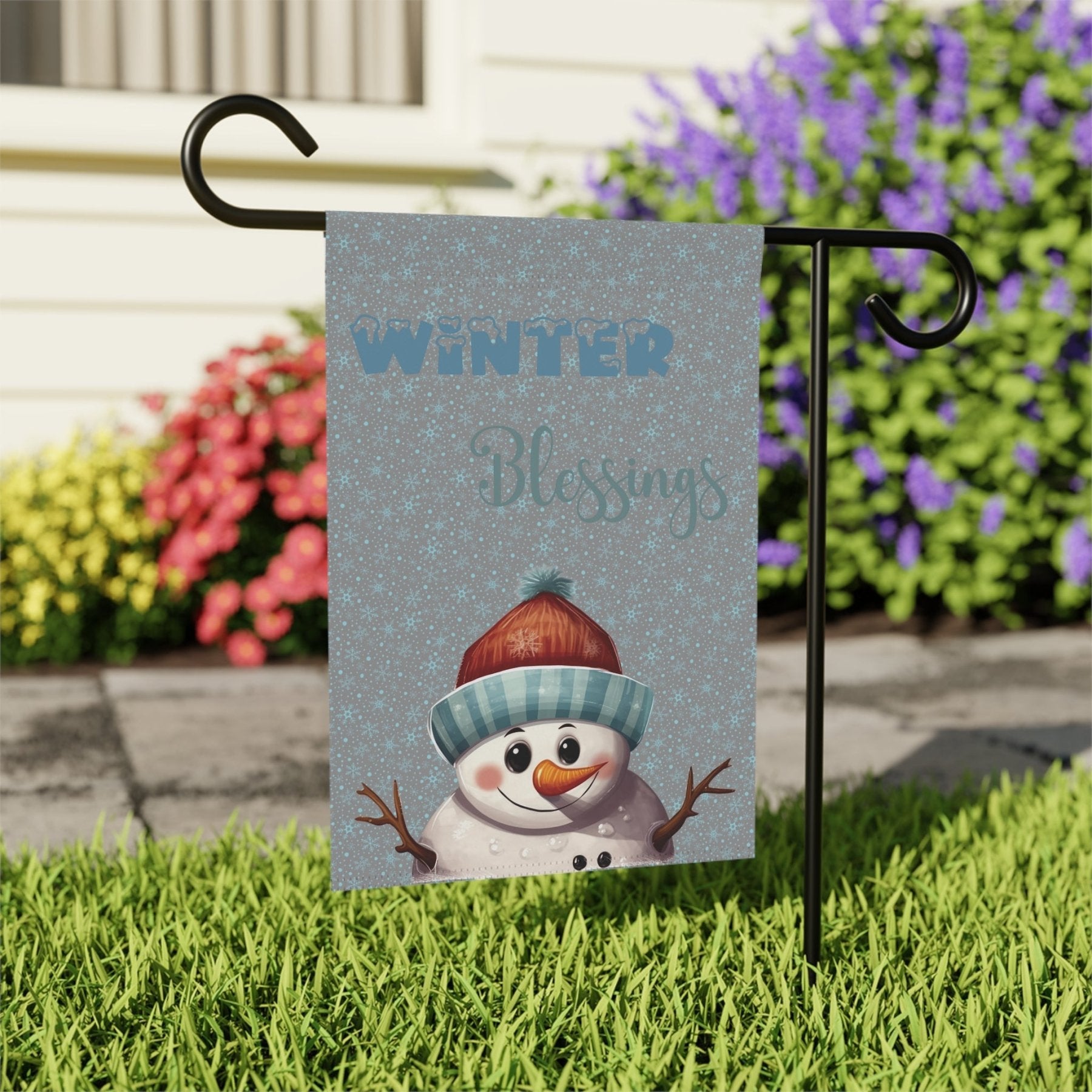 Garden Flag, Lawn Flag, House Flag, Home Flag, Winter Flag, Winter Blessings, Gray, Snowman 4 - Janlyn's Crafts