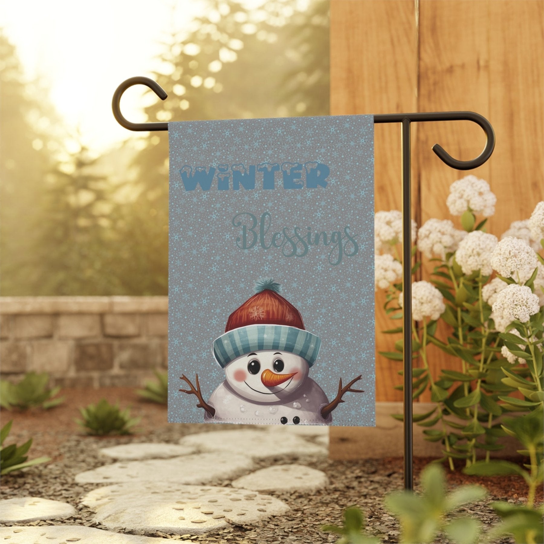 Garden Flag, Lawn Flag, House Flag, Home Flag, Winter Flag, Winter Blessings, Gray, Snowman 4 - Janlyn's Crafts