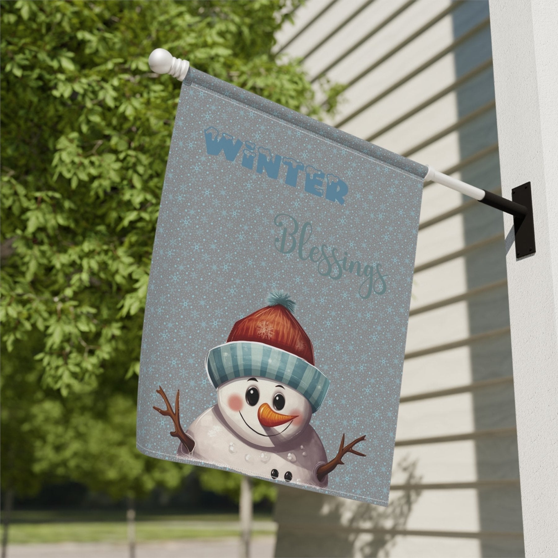 Garden Flag, Lawn Flag, House Flag, Home Flag, Winter Flag, Winter Blessings, Gray, Snowman 4 - Janlyn's Crafts