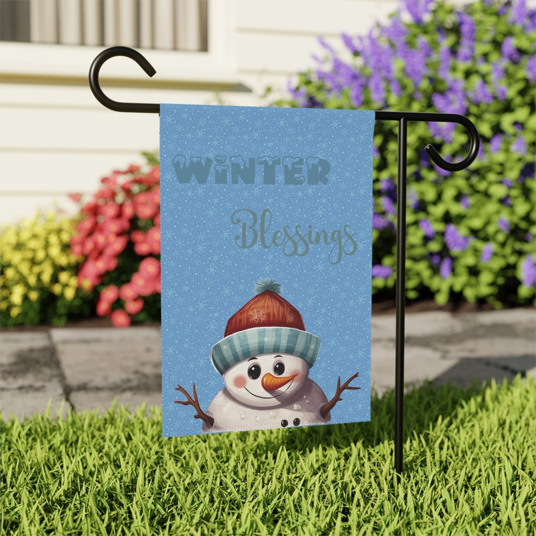 Garden Flag, Lawn Flag, House Flag, Home Flag, Winter Flag, Winter Blessings, Light Blue, Snowman 4 - Janlyn's Crafts