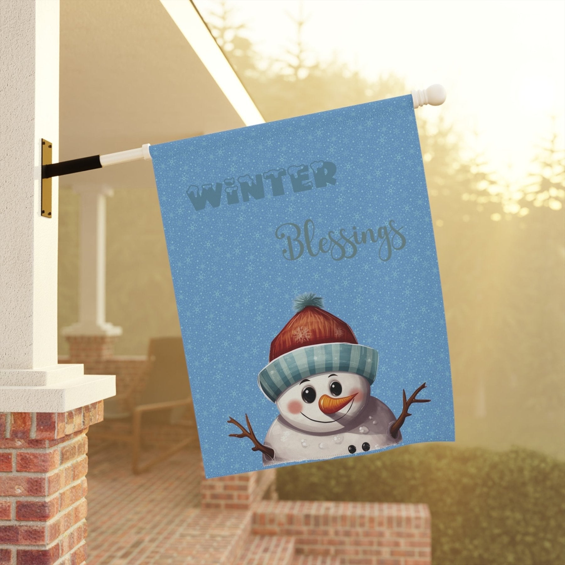 Garden Flag, Lawn Flag, House Flag, Home Flag, Winter Flag, Winter Blessings, Light Blue, Snowman 4 - Janlyn's Crafts