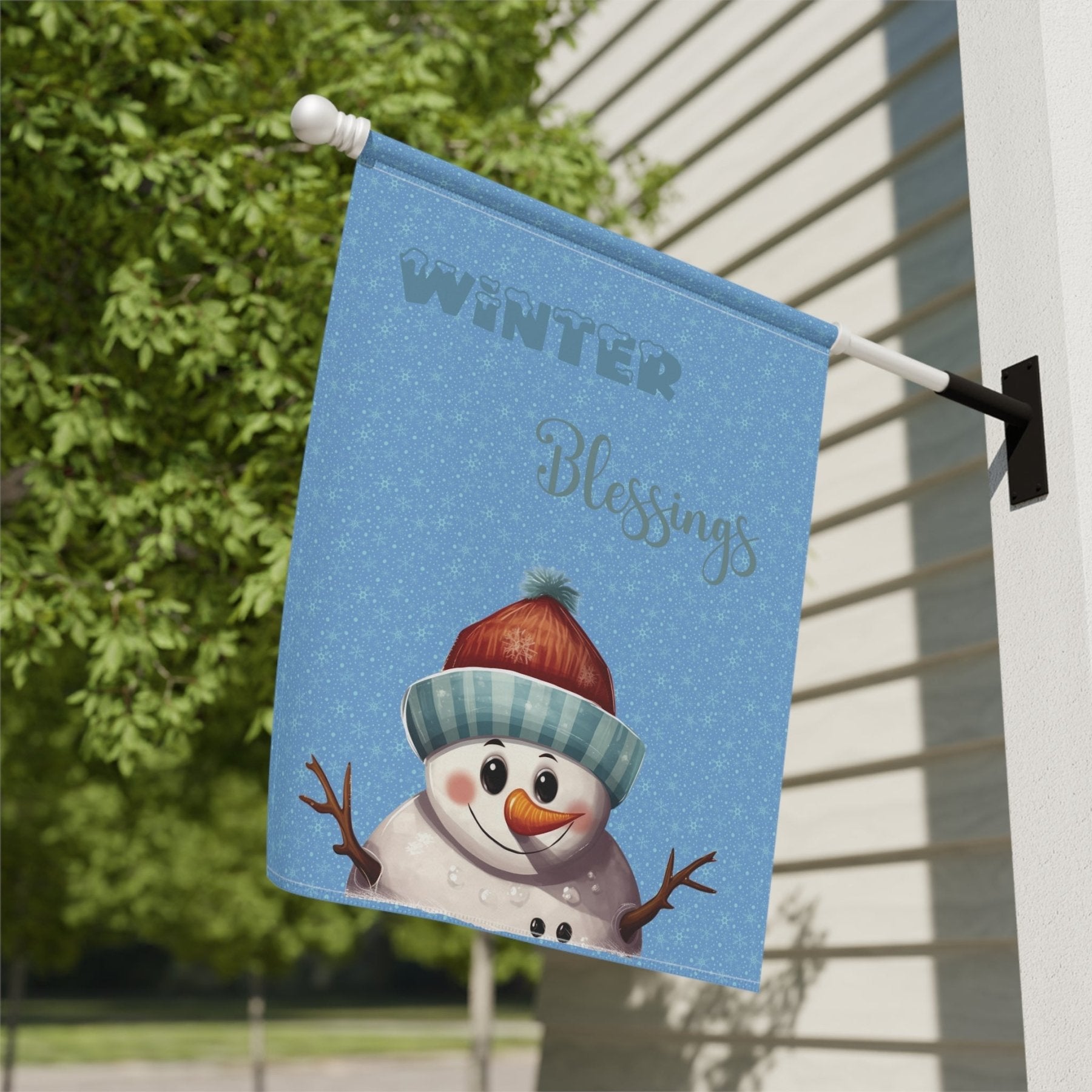 Garden Flag, Lawn Flag, House Flag, Home Flag, Winter Flag, Winter Blessings, Light Blue, Snowman 4 - Janlyn's Crafts