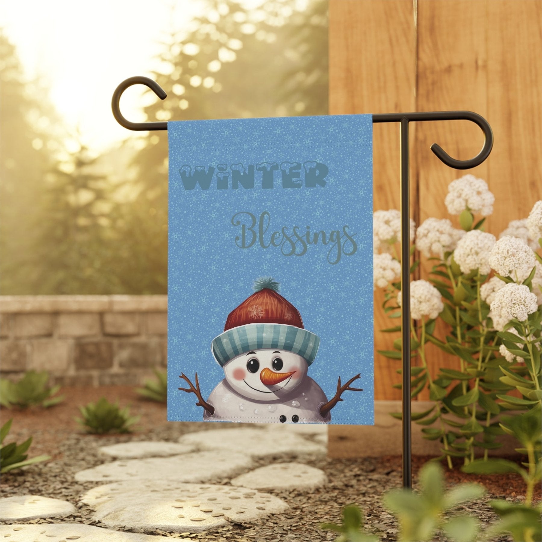 Garden Flag, Lawn Flag, House Flag, Home Flag, Winter Flag, Winter Blessings, Light Blue, Snowman 4 - Janlyn's Crafts