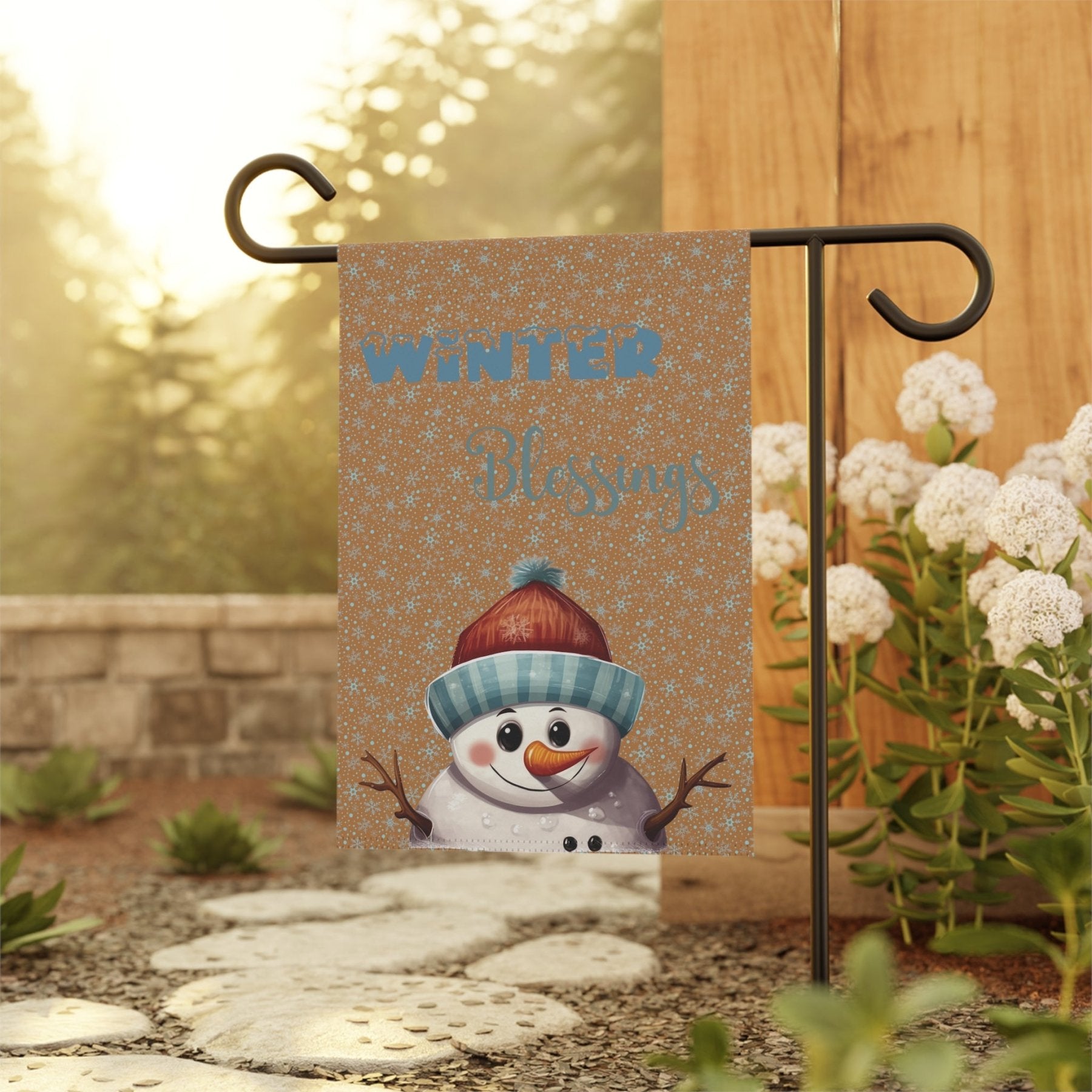 Garden Flag, Lawn Flag, House Flag, Home Flag, Winter Flag, Winter Blessings, Light Brown, Snowman 4 - Janlyn's Crafts