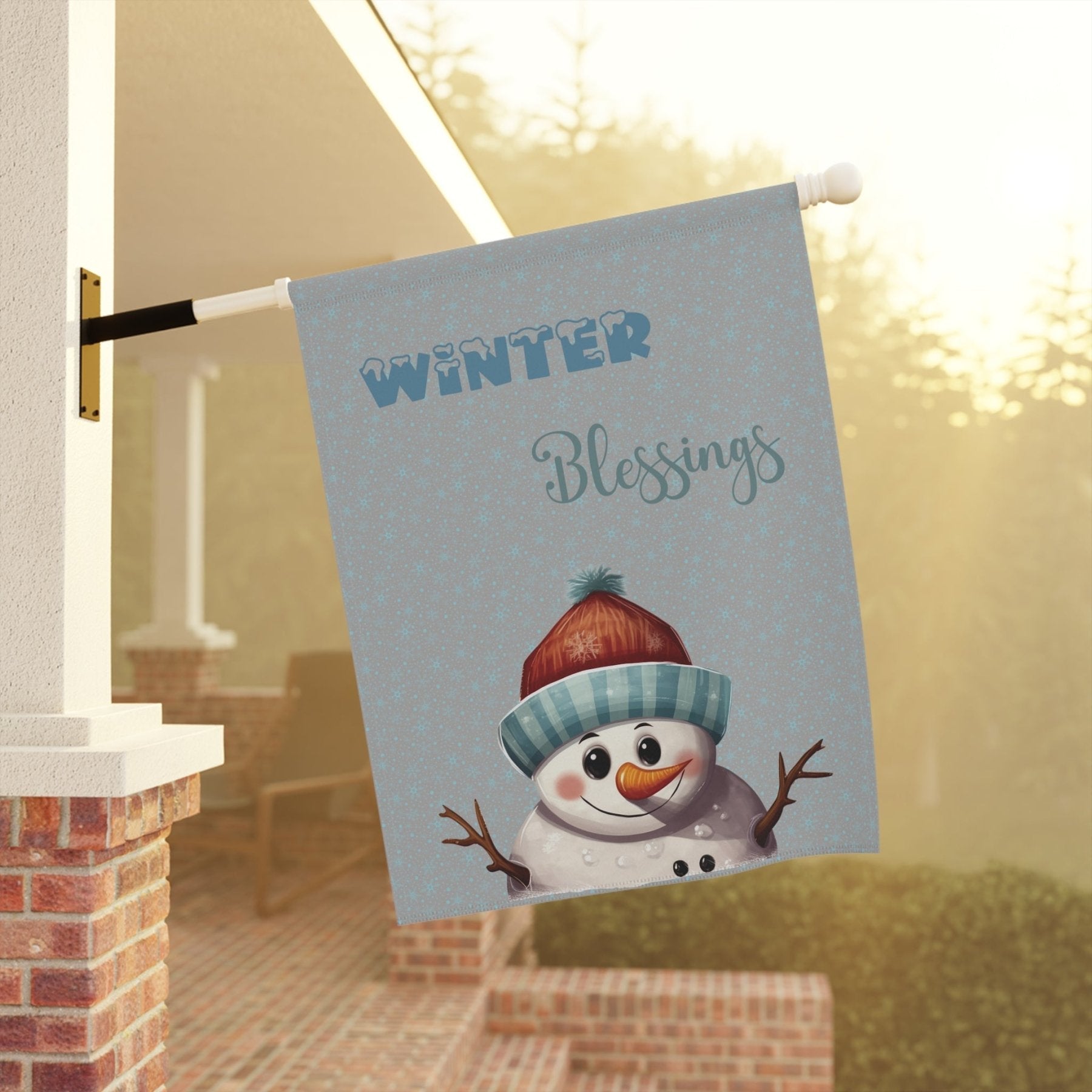 Garden Flag, Lawn Flag, House Flag, Home Flag, Winter Flag, Winter Blessings, Light Gray, Snowman 4 - Janlyn's Crafts