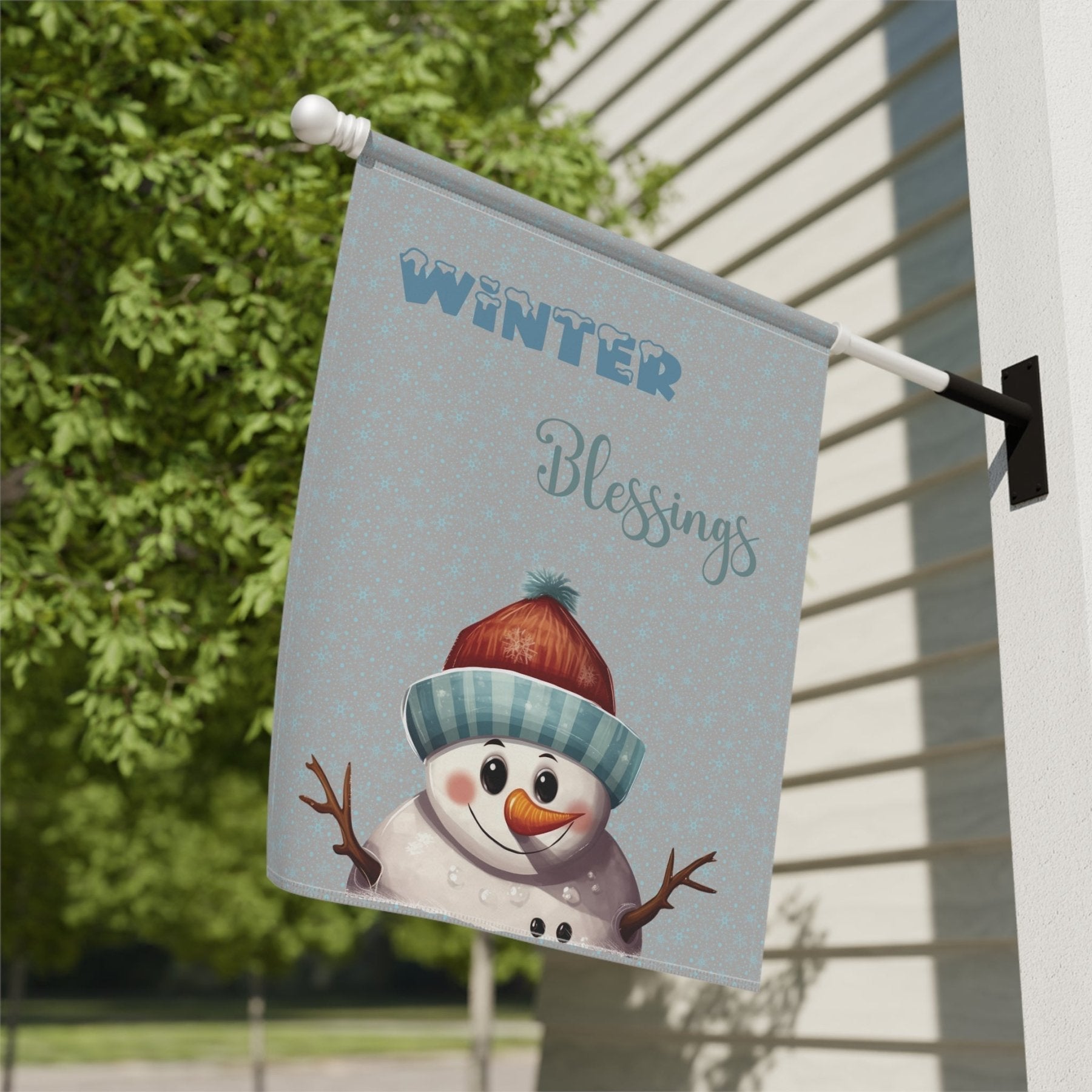 Garden Flag, Lawn Flag, House Flag, Home Flag, Winter Flag, Winter Blessings, Light Gray, Snowman 4 - Janlyn's Crafts