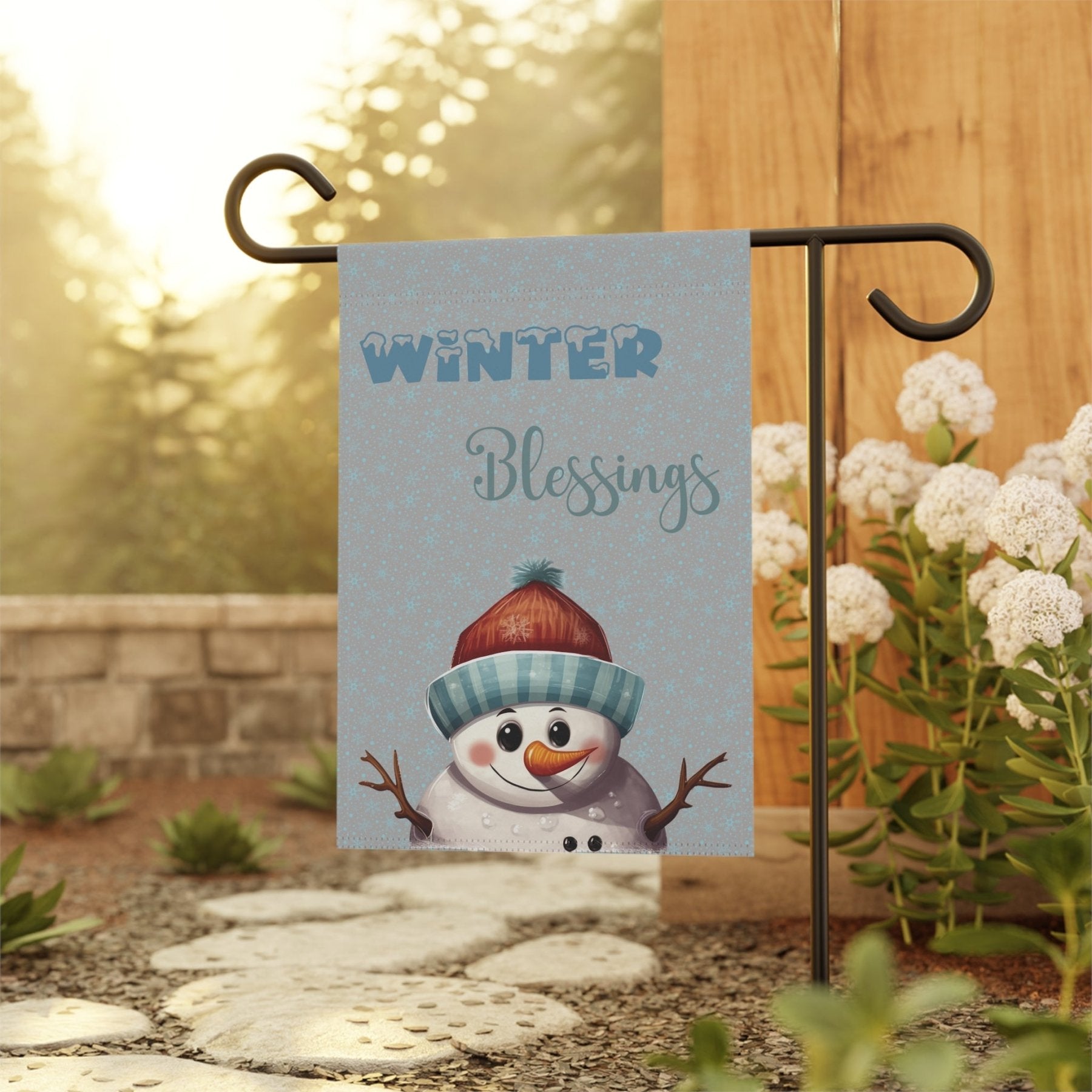 Garden Flag, Lawn Flag, House Flag, Home Flag, Winter Flag, Winter Blessings, Light Gray, Snowman 4 - Janlyn's Crafts