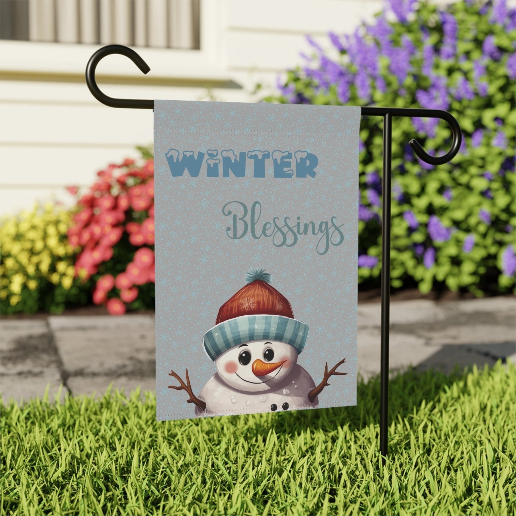 Garden Flag, Lawn Flag, House Flag, Home Flag, Winter Flag, Winter Blessings, Light Gray, Snowman 4 - Janlyn's Crafts