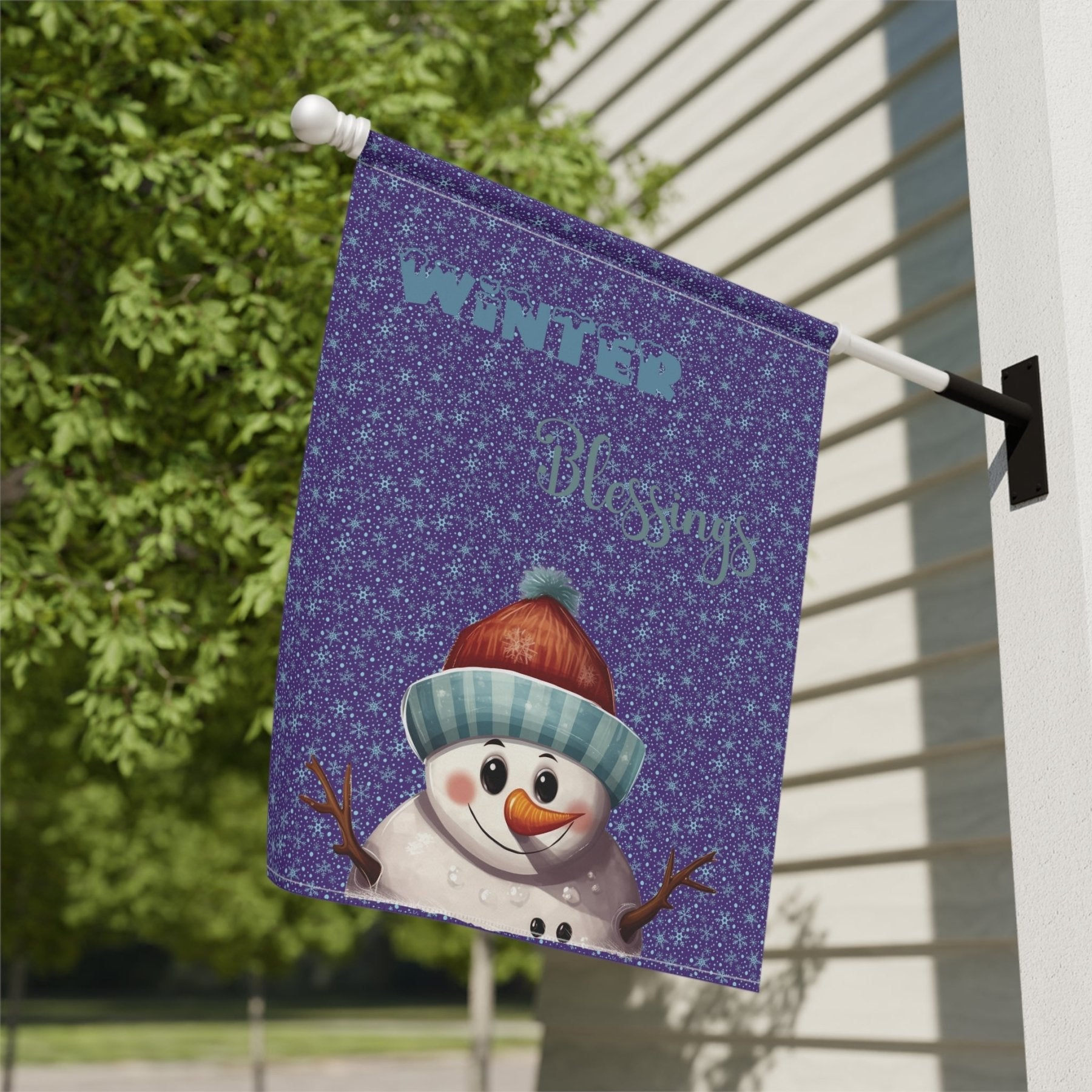 Garden Flag, Lawn Flag, House Flag, Home Flag, Winter Flag, Winter Blessings, Purple, Snowman 4 - Janlyn's Crafts