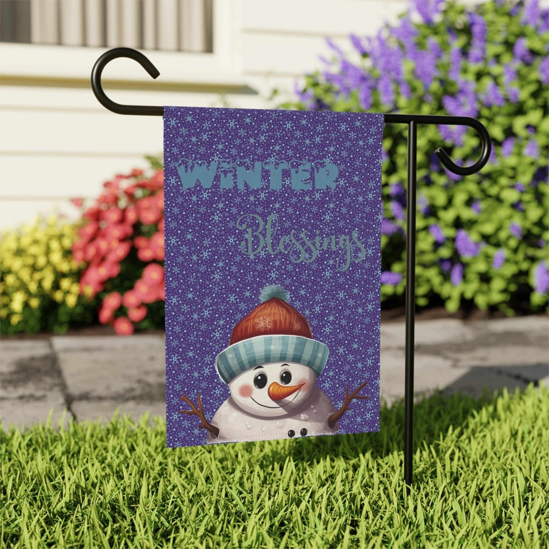 Garden Flag, Lawn Flag, House Flag, Home Flag, Winter Flag, Winter Blessings, Purple, Snowman 4 - Janlyn's Crafts