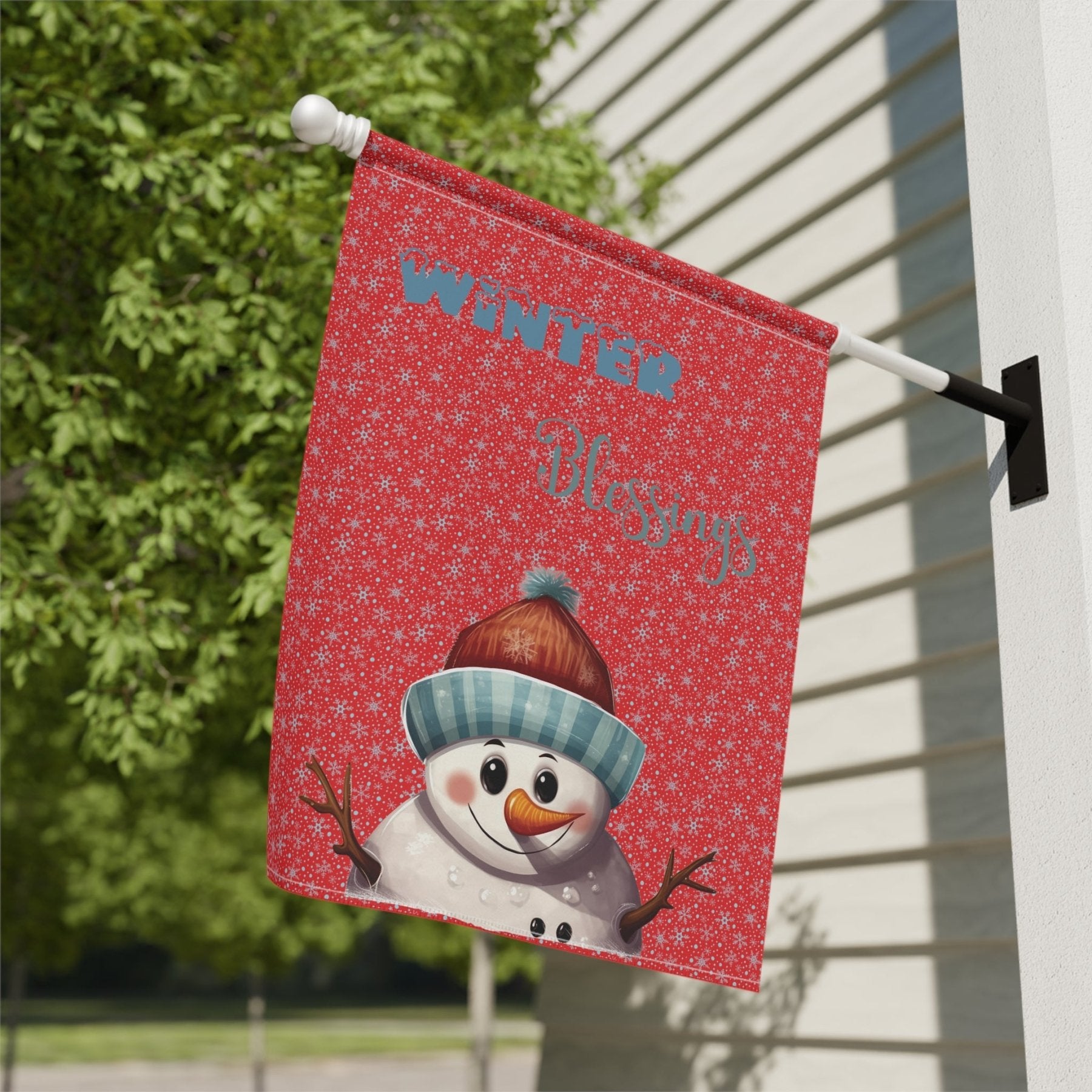 Garden Flag, Lawn Flag, House Flag, Home Flag, Winter Flag, Winter Blessings, Red, Snowman 4 - Janlyn's Crafts