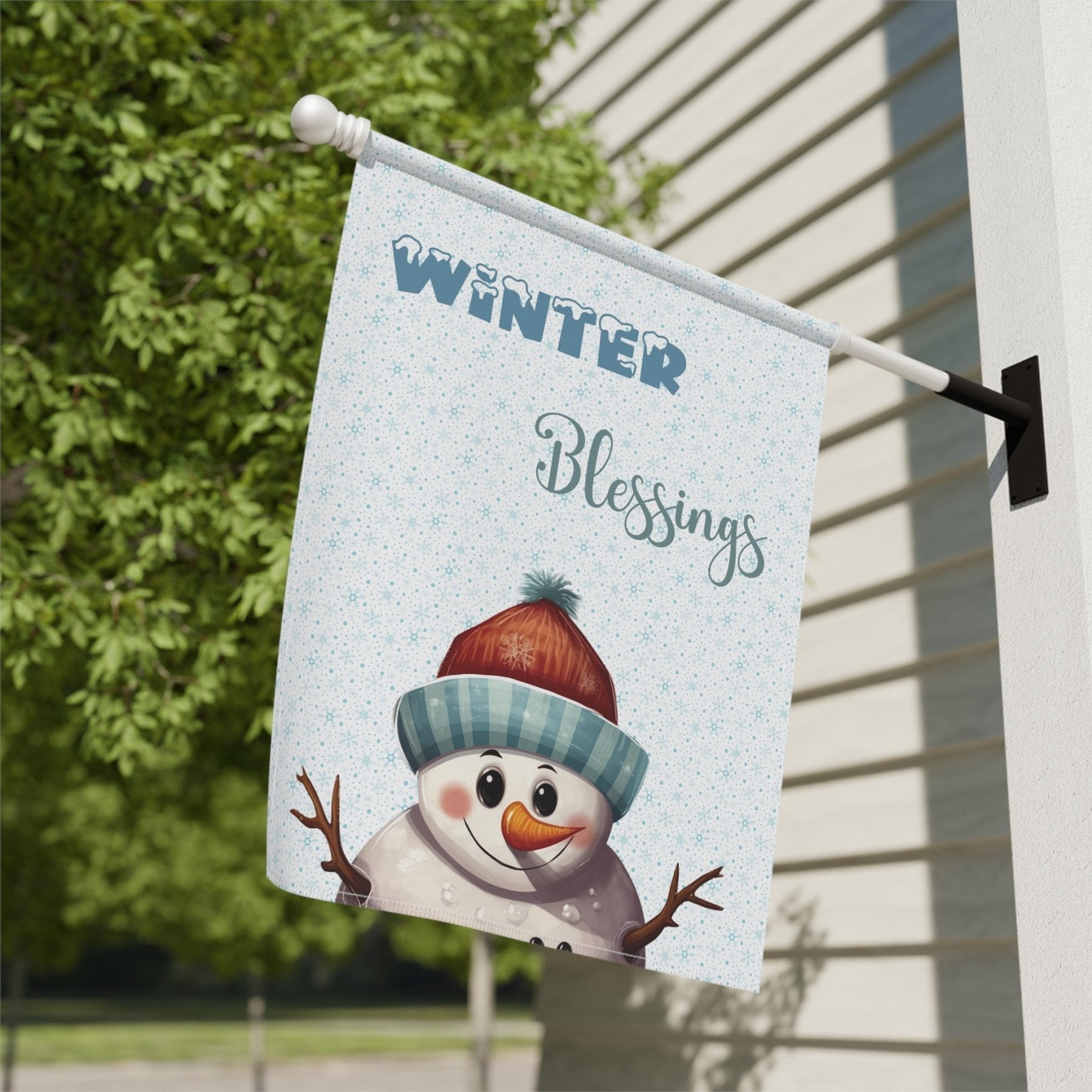 Garden Flag, Lawn Flag, House Flag, Home Flag, Winter Flag, Winter Blessings, Snowman 4 - Janlyn's Crafts