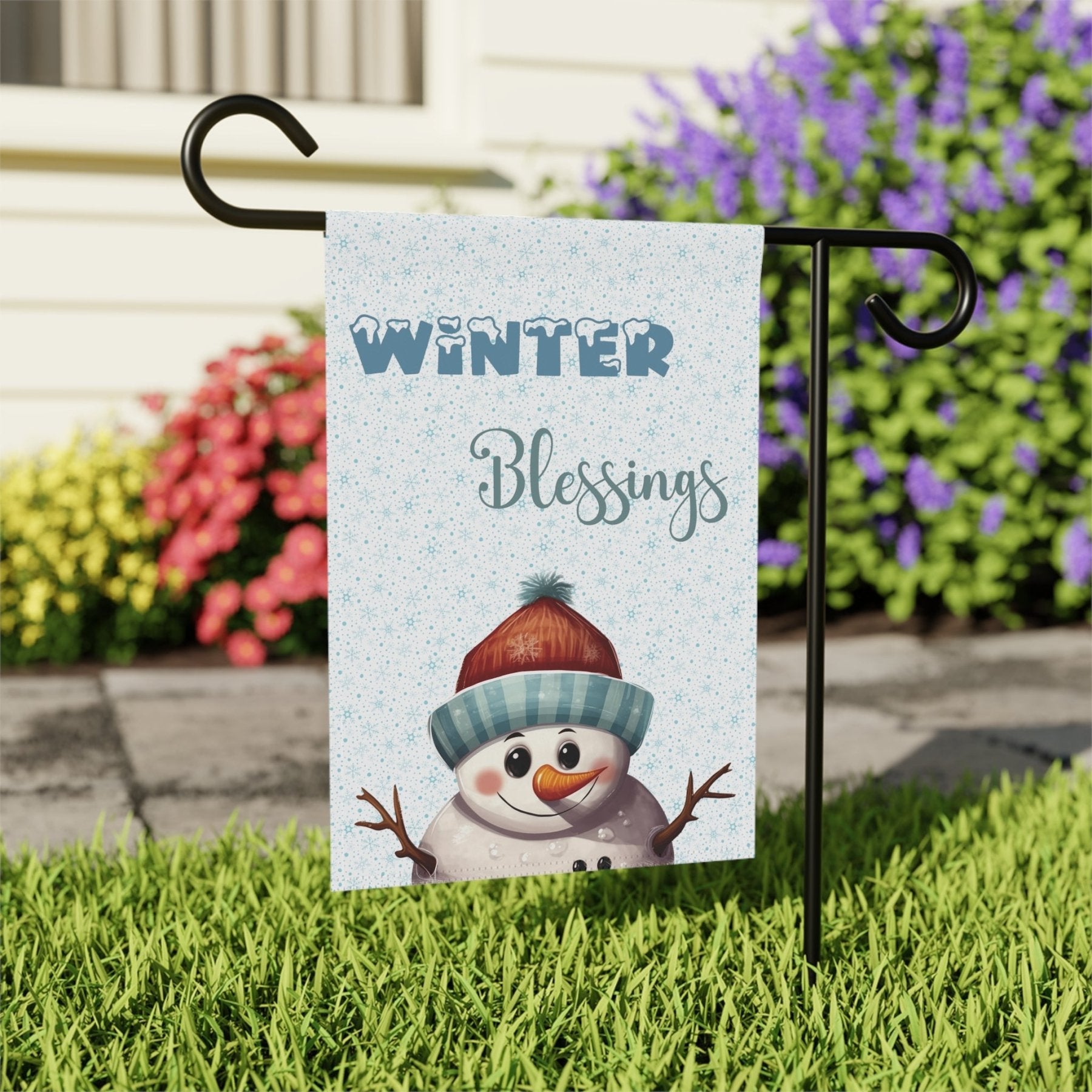 Garden Flag, Lawn Flag, House Flag, Home Flag, Winter Flag, Winter Blessings, Snowman 4 - Janlyn's Crafts