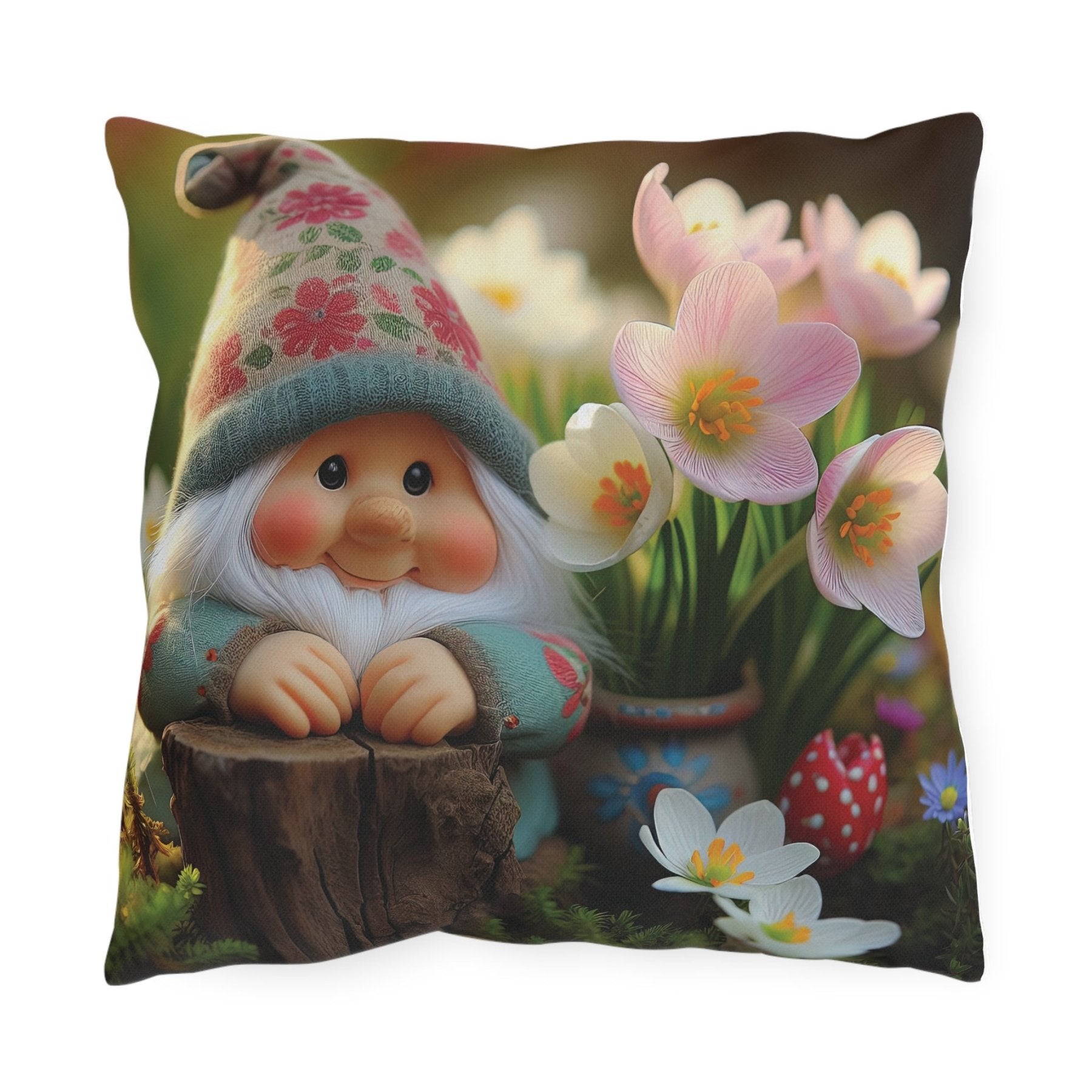 Gnome & Flowers Outdoor Pillow, Qty 1, (1) - Janlyn's Crafts