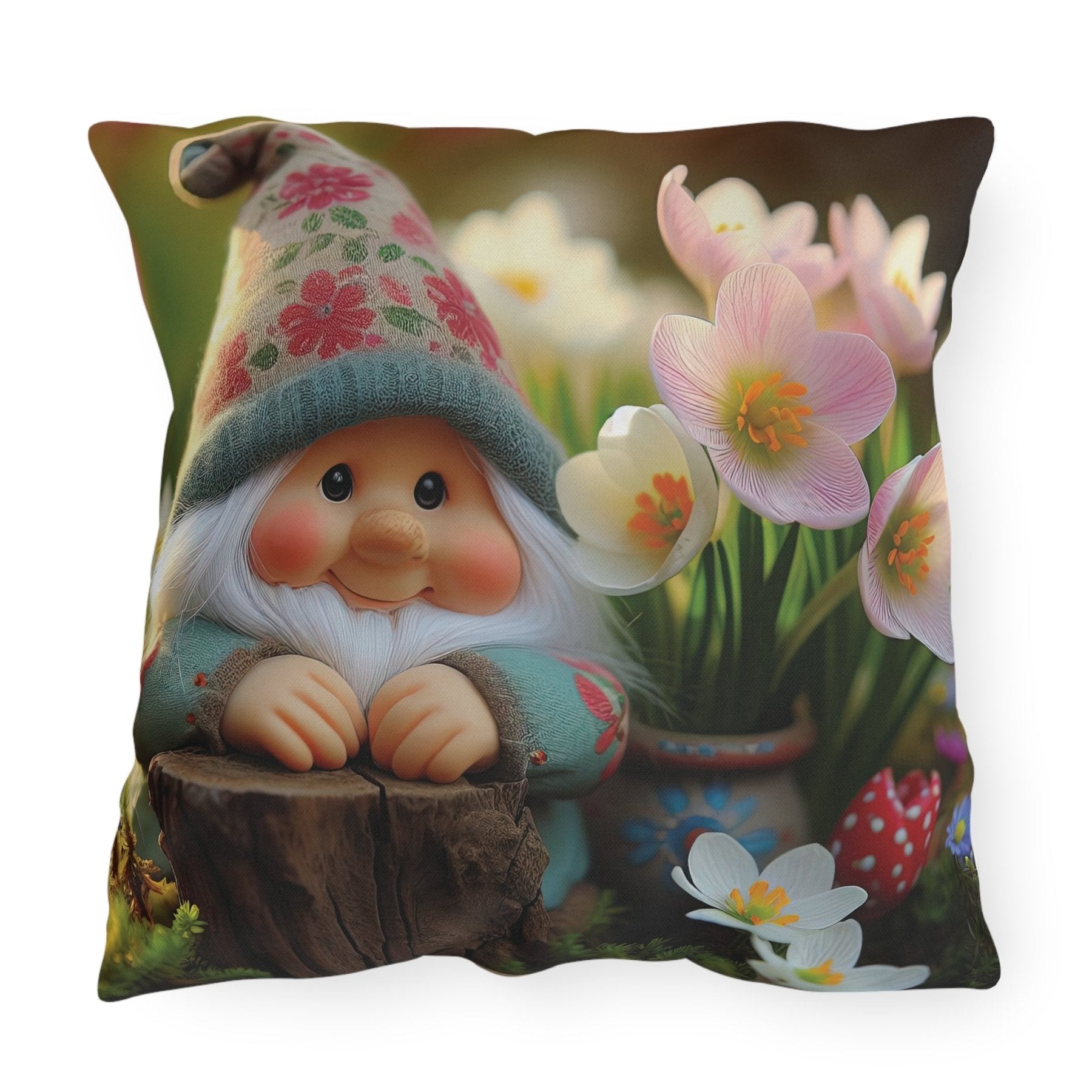 Gnome & Flowers Outdoor Pillow, Qty 1, (1) - Janlyn's Crafts