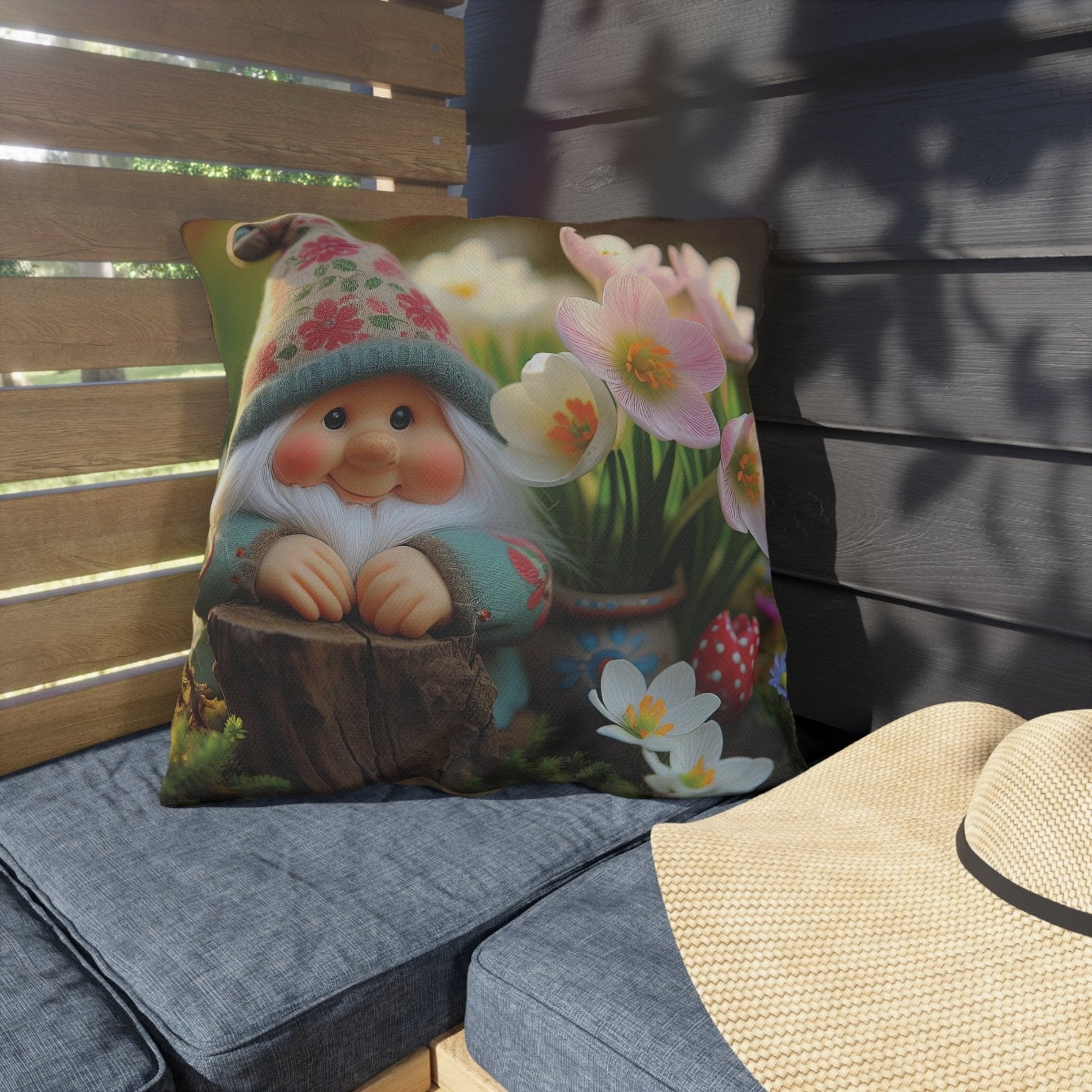 Gnome & Flowers Outdoor Pillow, Qty 1, (1) - Janlyn's Crafts