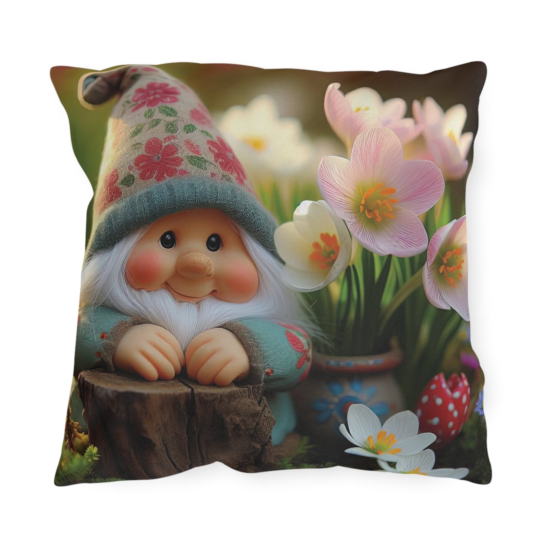 Gnome & Flowers Outdoor Pillow, Qty 1, (1) - Janlyn's Crafts