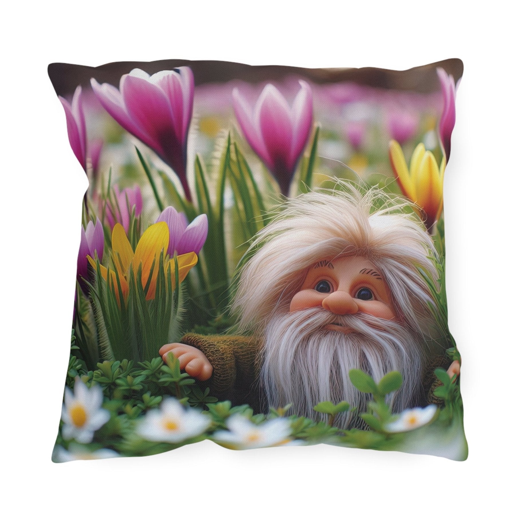 Gnome & Flowers Outdoor Pillow, Qty 1, (10) - Janlyn's Crafts