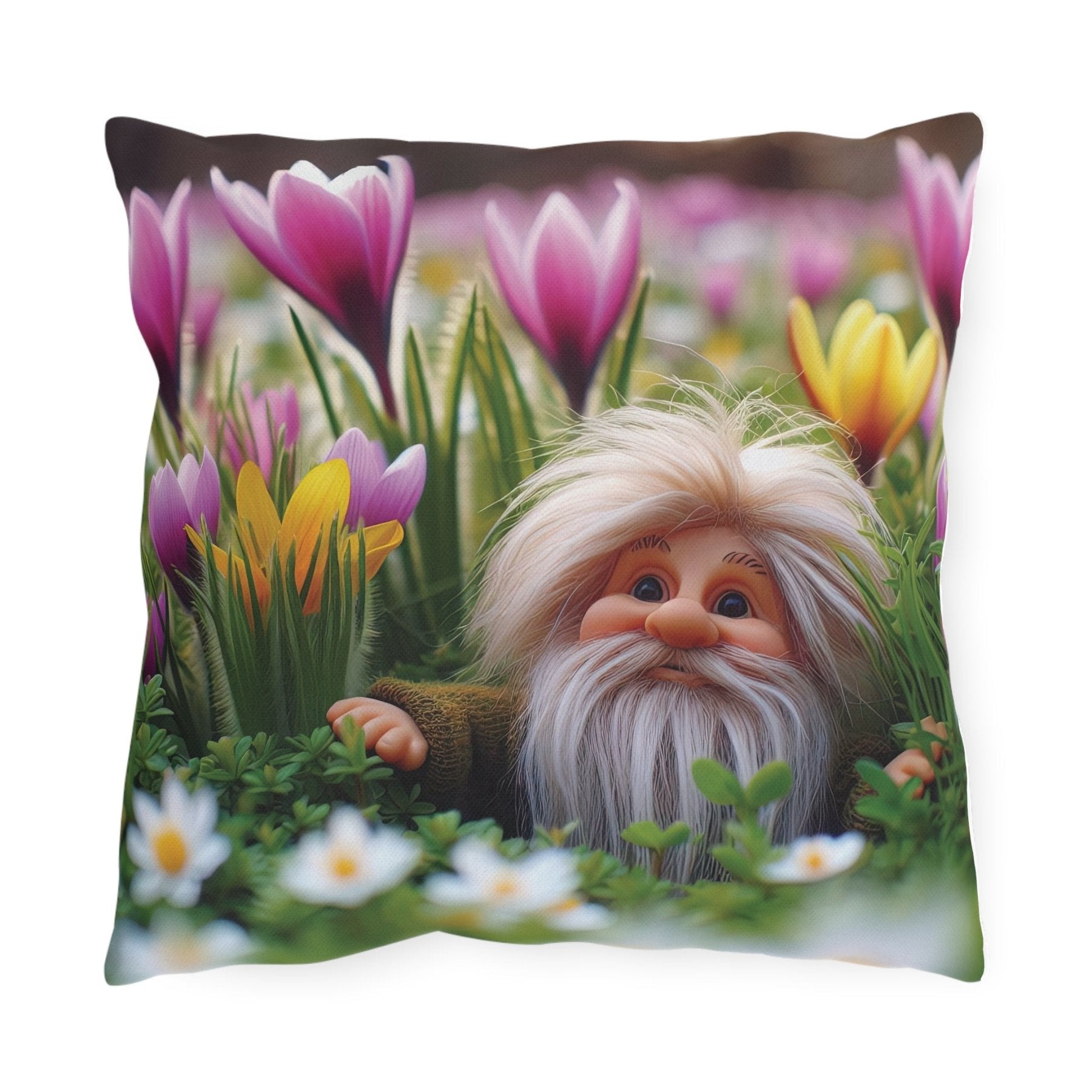 Gnome & Flowers Outdoor Pillow, Qty 1, (10) - Janlyn's Crafts