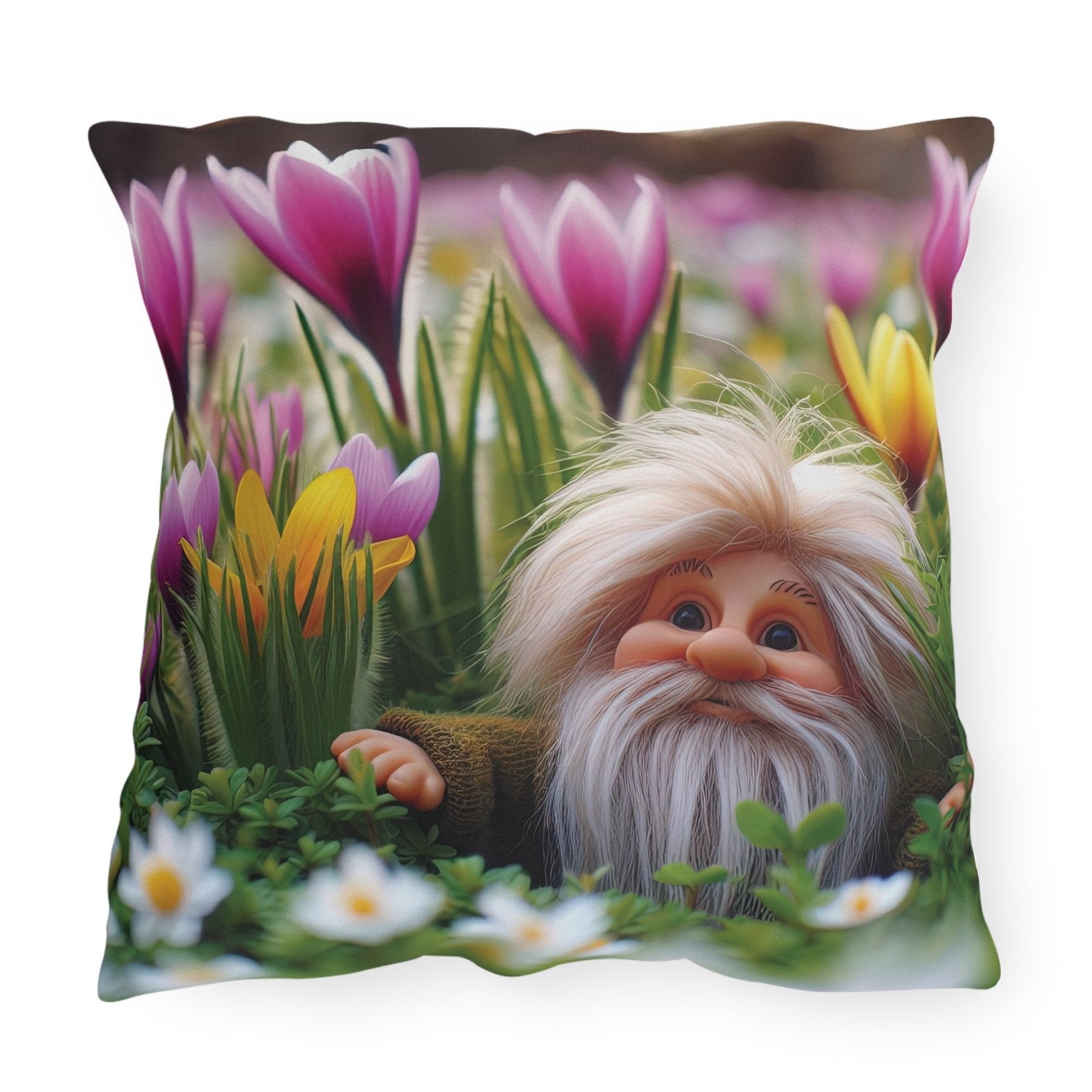 Gnome & Flowers Outdoor Pillow, Qty 1, (10) - Janlyn's Crafts