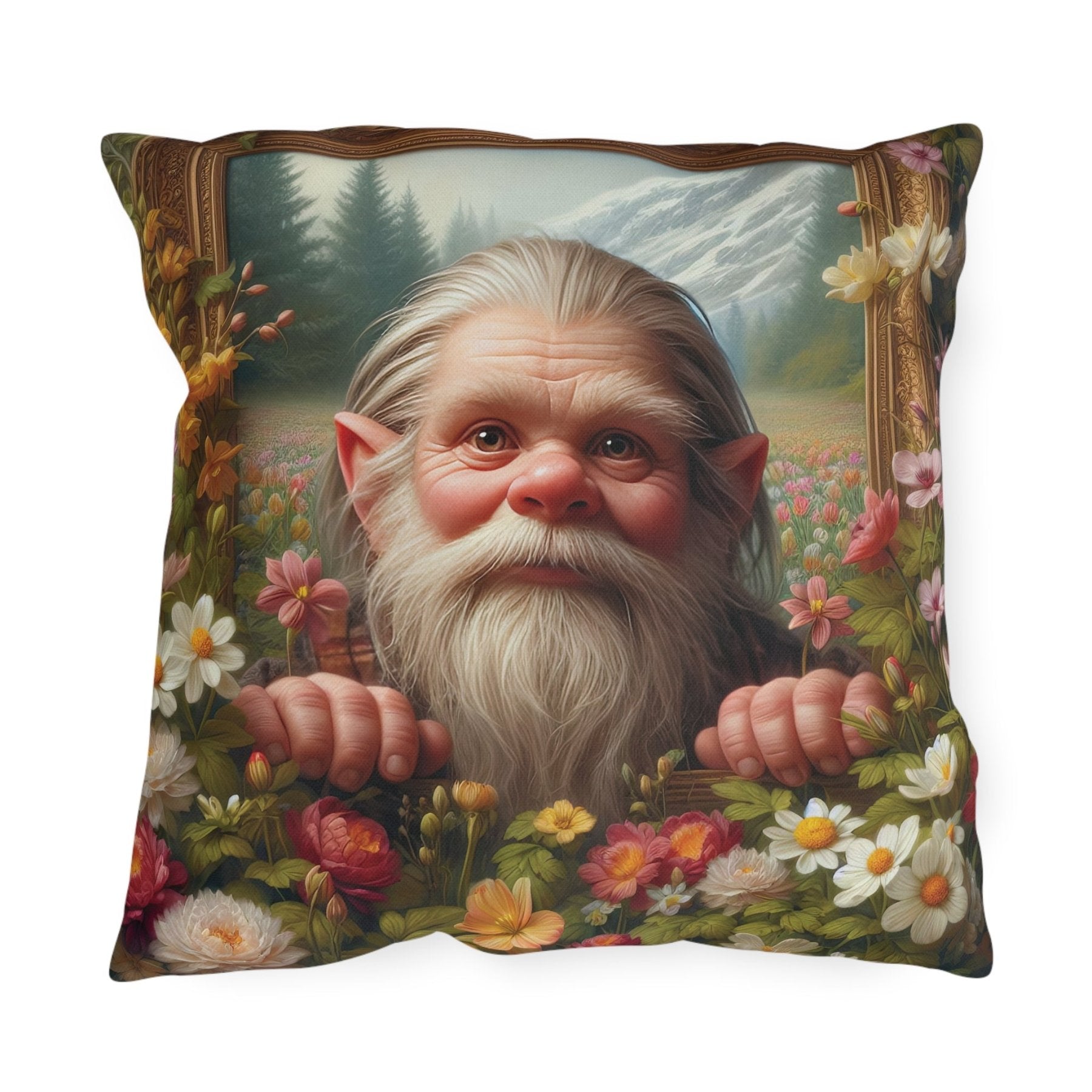 Gnome & Flowers Outdoor Pillow, Qty 1, (11) - Janlyn's Crafts