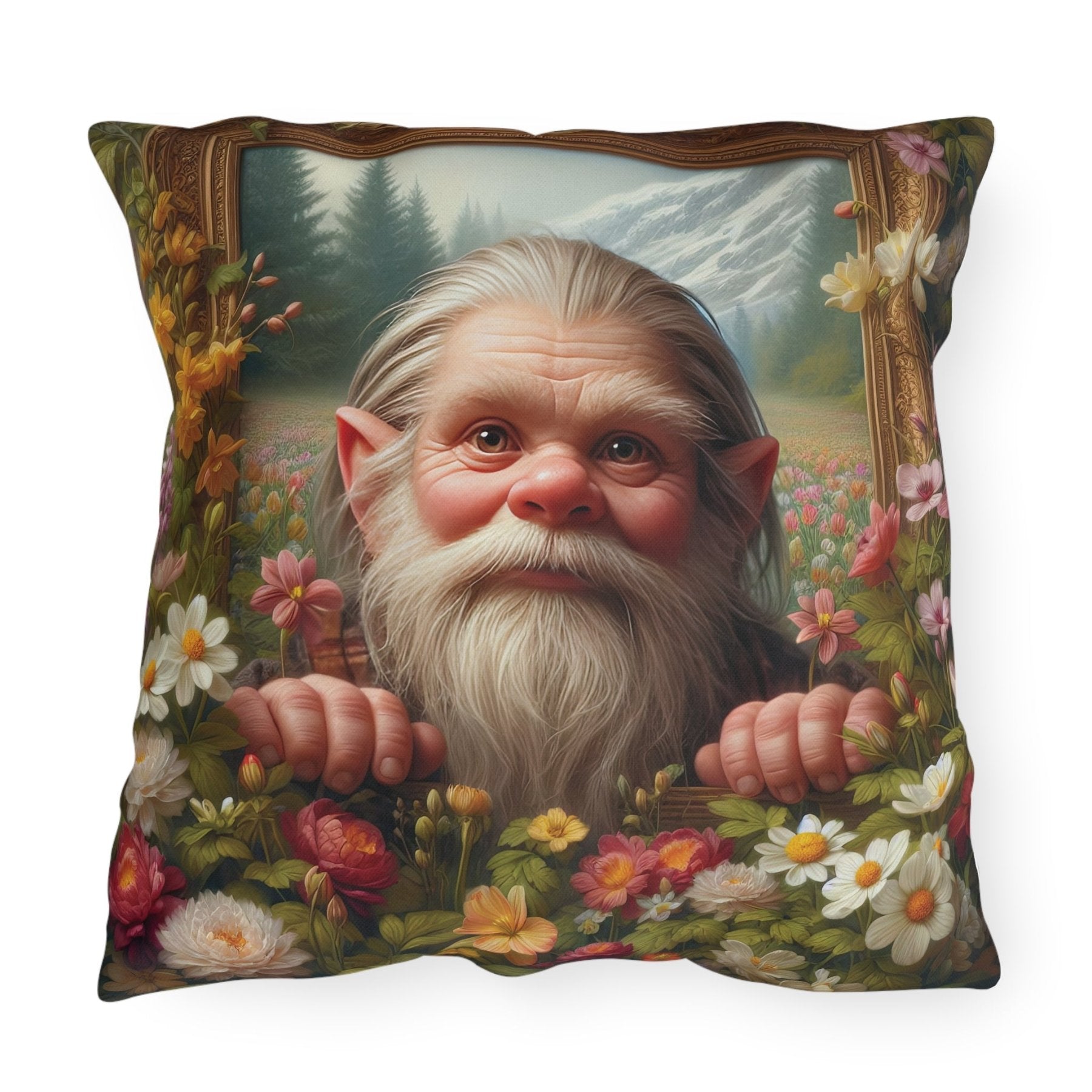 Gnome & Flowers Outdoor Pillow, Qty 1, (11) - Janlyn's Crafts