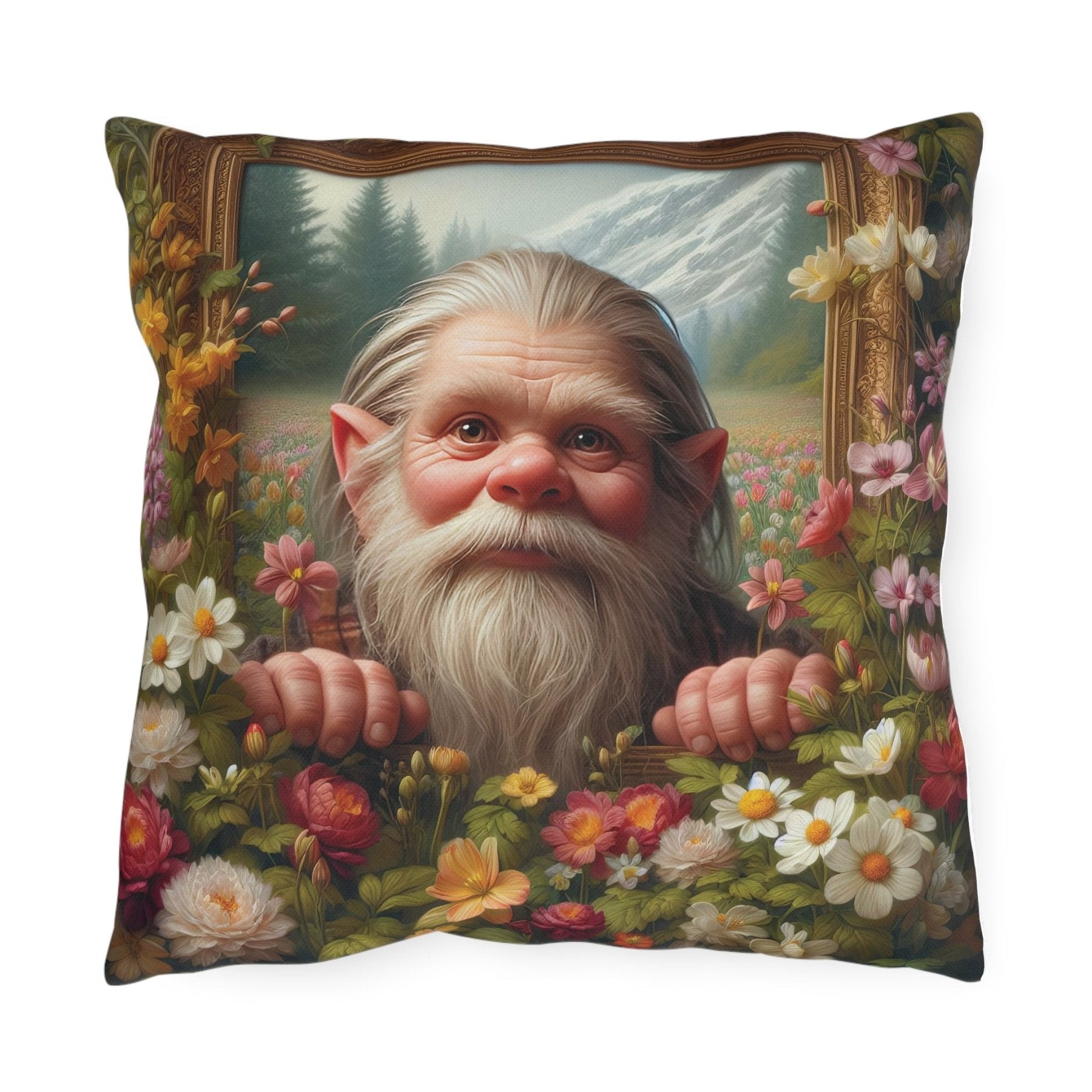 Gnome & Flowers Outdoor Pillow, Qty 1, (11) - Janlyn's Crafts